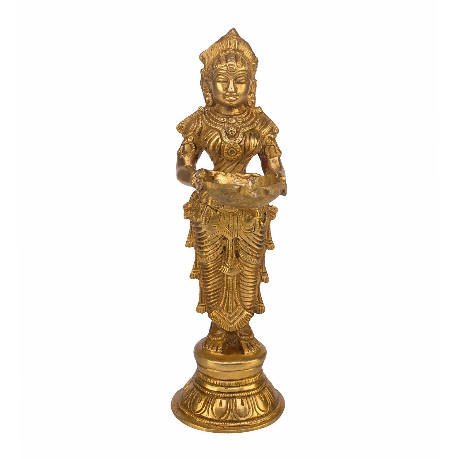 Kartique Devi Meenakshi Holding Oil Lamp Deep Laxmi Brass Diya Height 9