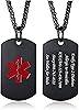 VNOX Personalized Custom Engraving Stainless Steel Emergency Medical Alert ID Dog Tag Pendant Necklace for Men Women