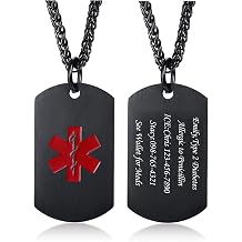 VNOX Personalized Custom Engraving Stainless Steel Emergency Medical Alert ID Dog Tag Pendant Necklace for Men Women