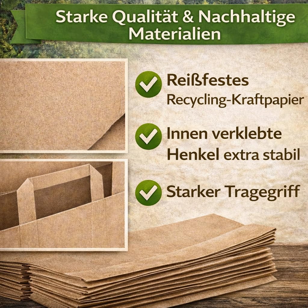 150 Papiertüten Braun mit Henkel 45+17x47cm – Papiertragetaschen und Papiertaschen mit Henkel aus stabilem Kraftpapier