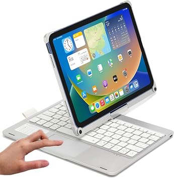 Rotatable Keyboard Case for iPad Air 11-inch M4/M3/M2 2026/2025/2024, iPad Air 5th/4th Generation 10.9 Inch, Backlits Bluetooth Touchpad Keyboard Smart Cover with Pencil Holder, Silver
