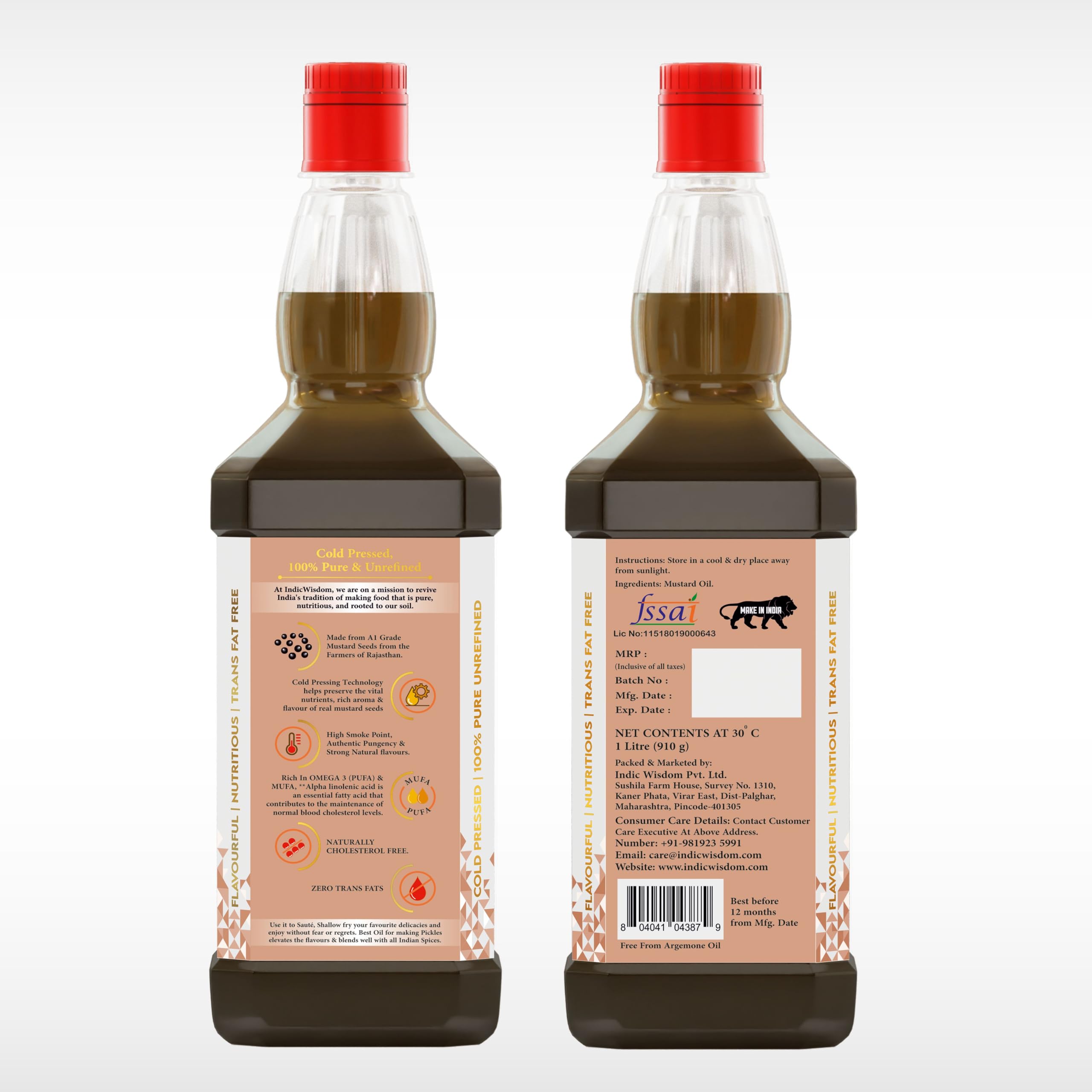 IndicWisdom Cold Pressed Mustard Oil 1 Liter, Pure & Unrefined Sarson Oil - Image 9 thumbnail