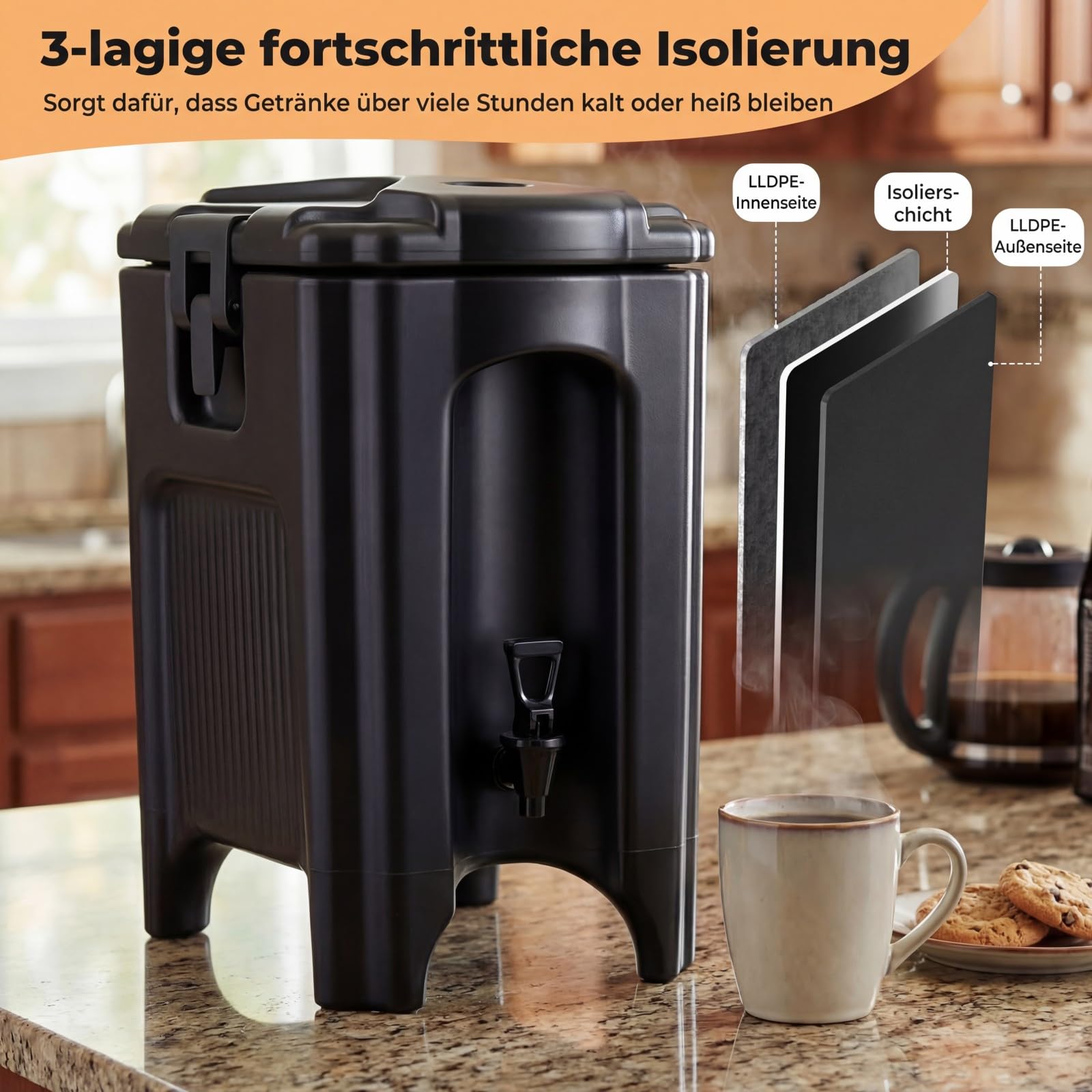 COSTWAY Getränkespender, lebensmittelechter 16,5 L Heiß- & Kaltgetränkespender, stapelbare Isolierkanne mit Zapfhahn für Kaffee, Tee & Saft, Heiß- & Kaltwasserbrunne für Restaurant, Café, Party