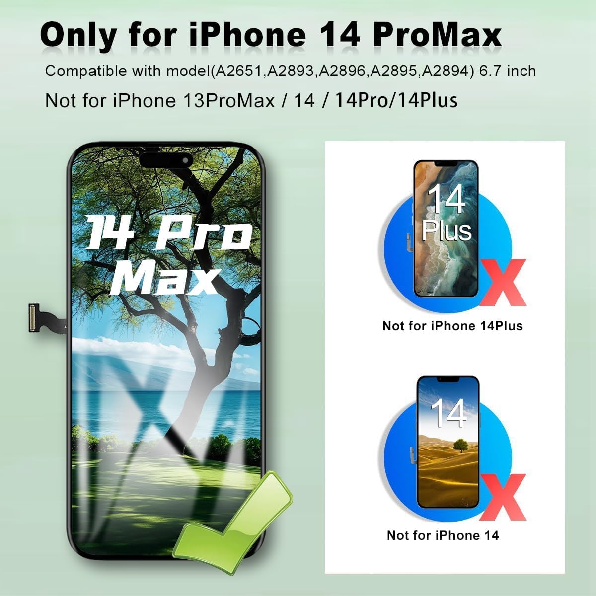 Dinow Écran pour iPhone 14 ProMax LCD 6,7'' FHD Remplacement d'écran 3D Touch Digitizer Assembly et Kit de Réparation et Protecteur D'écran (Complet pour Les Modèles A2894, A2651, A2893, A2896, A2895)