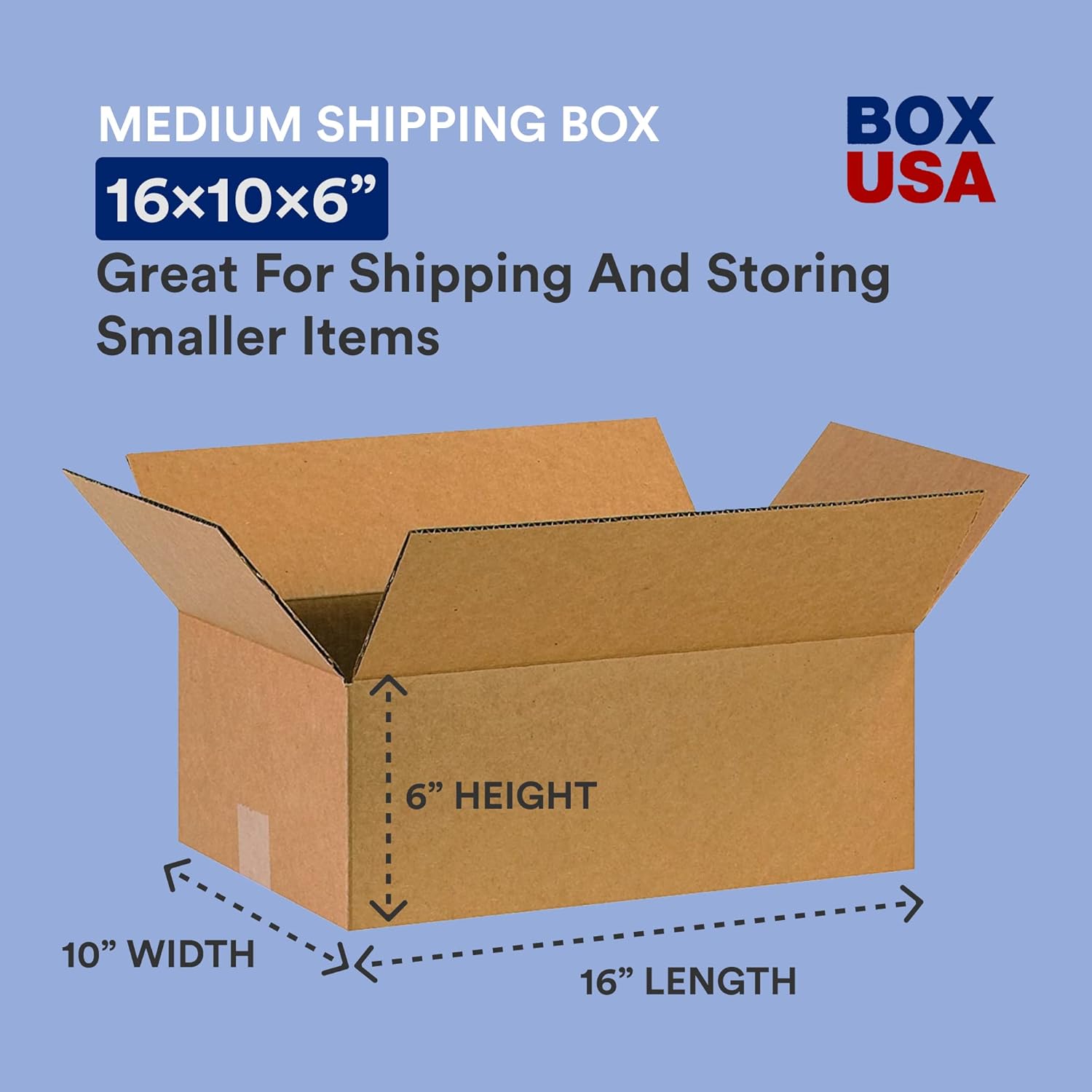 BOX USA 16 x 10 x 6 Corrugated Cardboard Boxes, Medium 16"L x 10"W x 6"H, Pack of 100 | Shipping, Packaging, Moving, Storage Box for Home or Business, Strong Wholesale Bulk Boxes