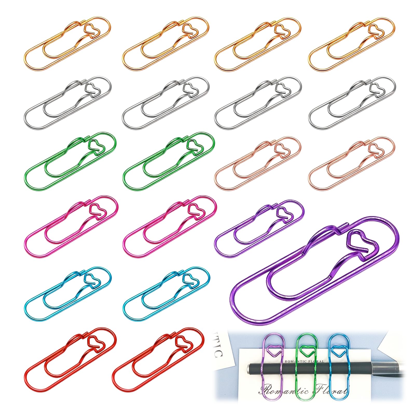Rudfovn 20 Pcs Metal Paperclip Pen Holder, 8 Color 70 Mm X 20 Mm Paper Clip Pen Holder For Notebook Bookmark Planners