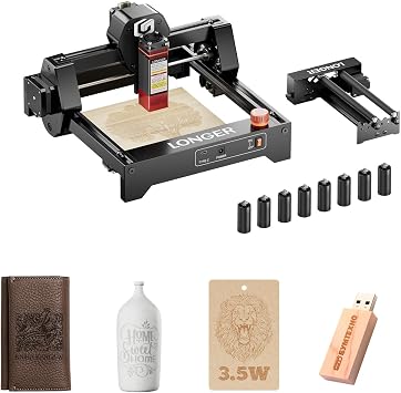LONGER Ray5 mini 3.5W Portable Laser Engraving Machine with Rotary Roller Kits and 8 Pcs Raiser, 12000mm/min, Ideal for DIY Projects on Wood, Metal, Acrylic, Leather, and More