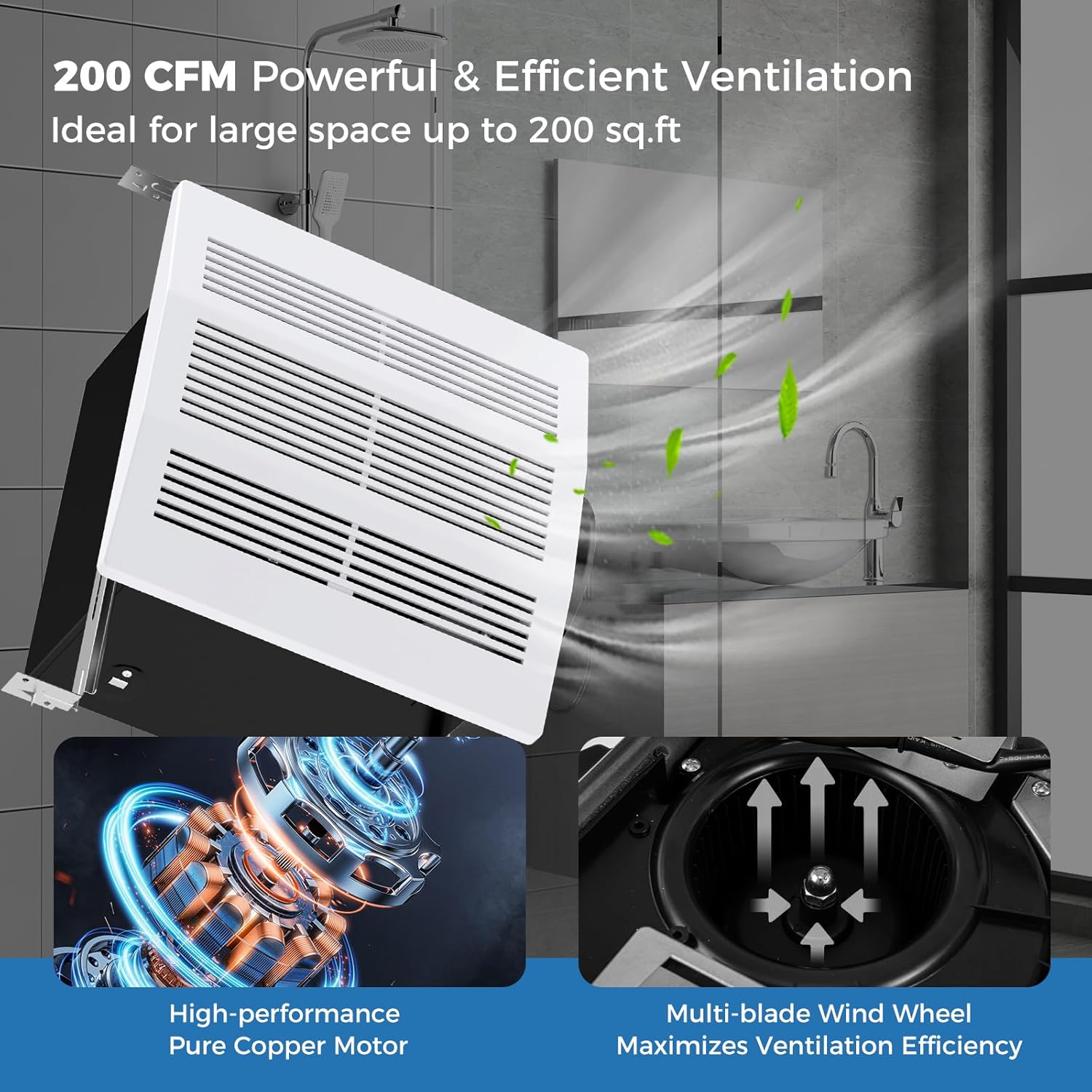 COSTWAY 200 CFM Bathroom Exhaust Fan, Ceiling Mount Exhaust Ventilation Fan for 200 Sq.Ft, Household Bath Vent Fan w/Metal Housing, 6 Inches Duct, 2 Sones Quiet Operation, White