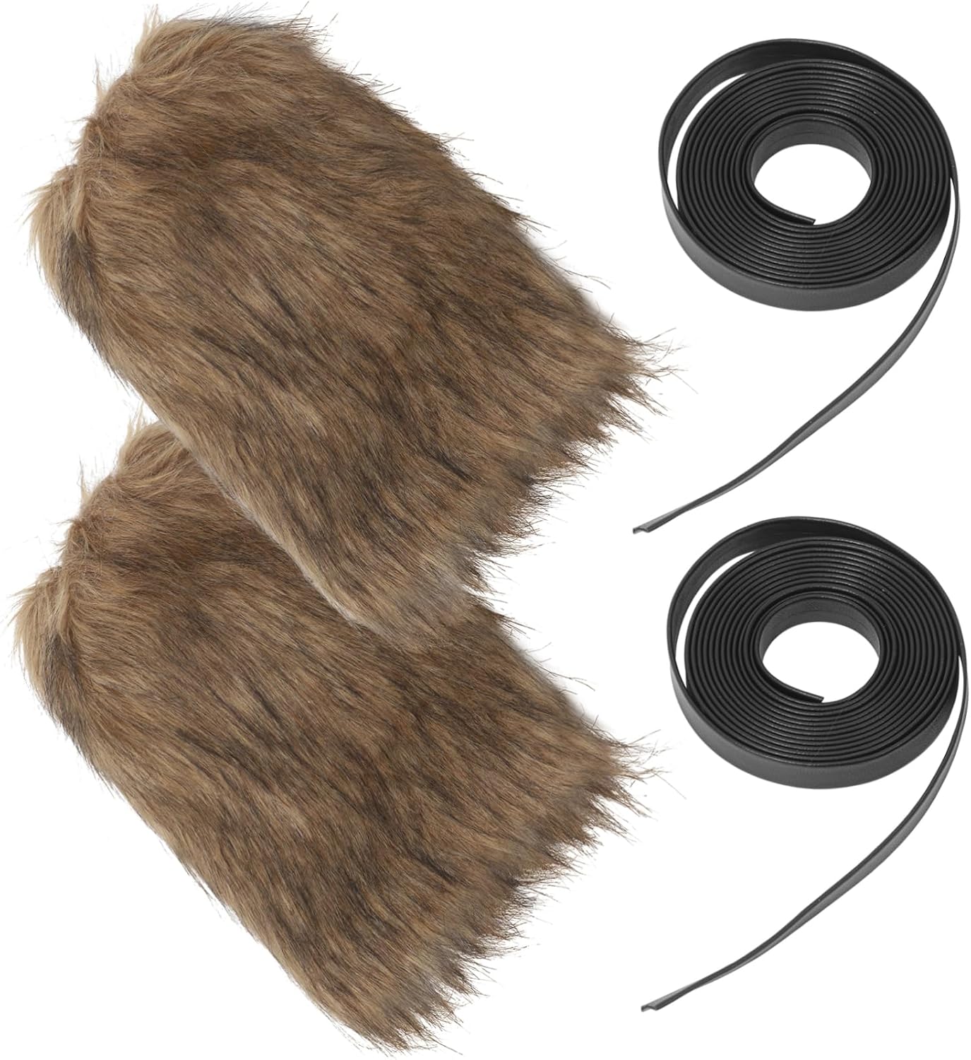 COLLBATH Viking Faux Fur Leg Warmers with Straps Unisex Medieval Boot Covers for Halloween and Cosplay Events Furry Accessories for Men and Women Brown