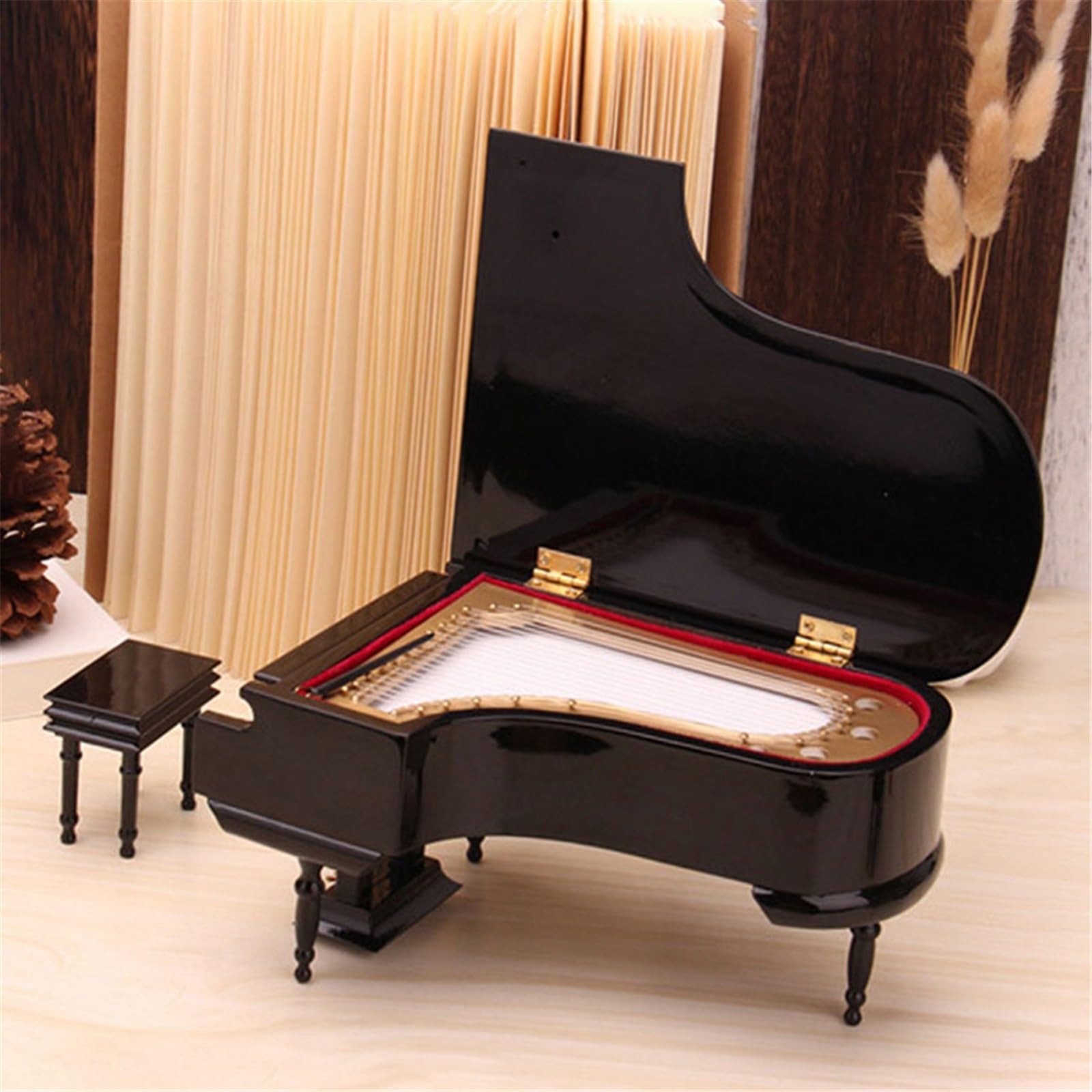 Ozdoby na instrumenty muzyczne Miniaturowy zestaw fortepianu koncertowego ozdoby instrumentów muzycznych z krzesłem do dekoracji domu kolor czarny
