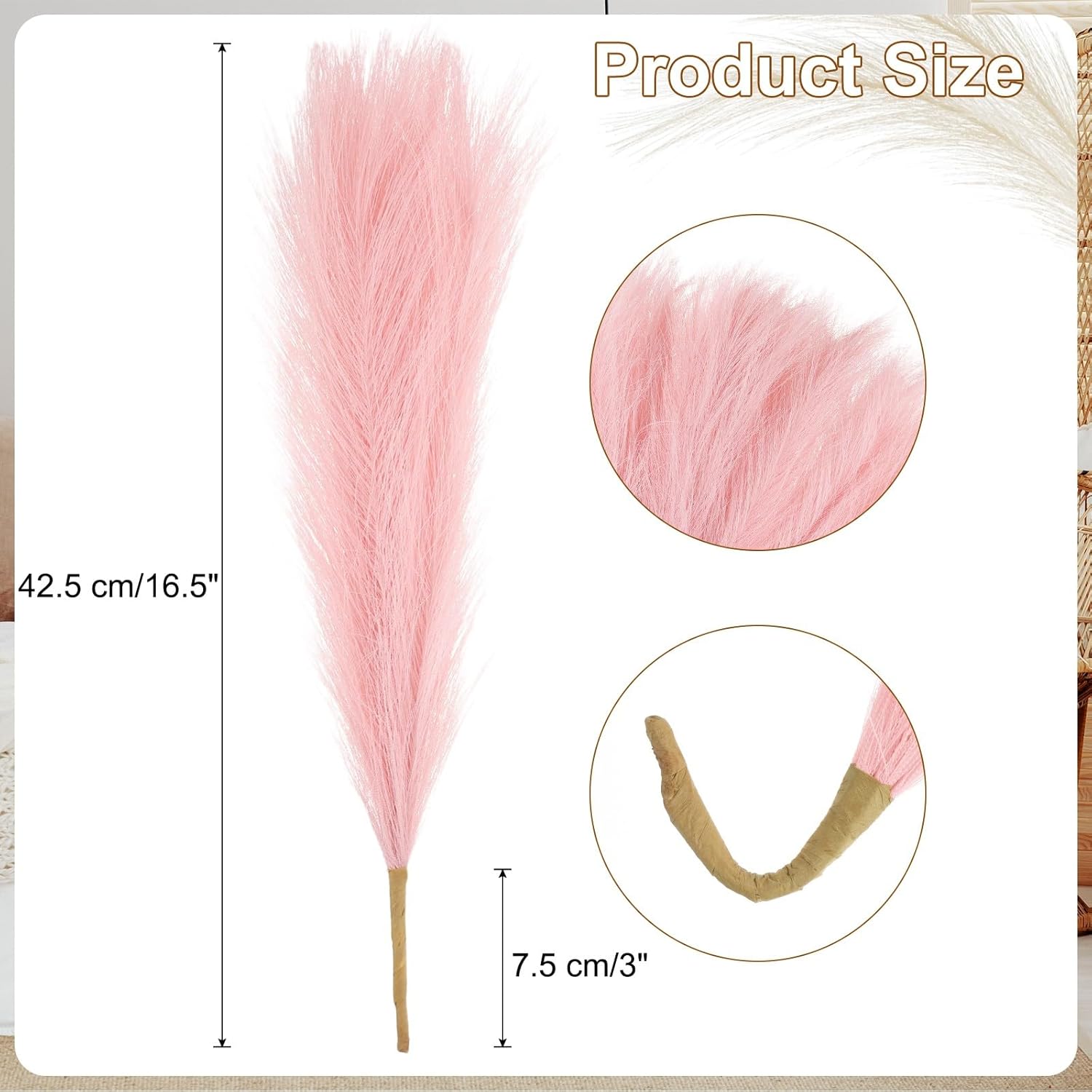 6 Pcs Faux Pampas Grass 42.5cm/16.5" Dried Pampas Grass 9 Branches, Light Pink HEVERCH 1351