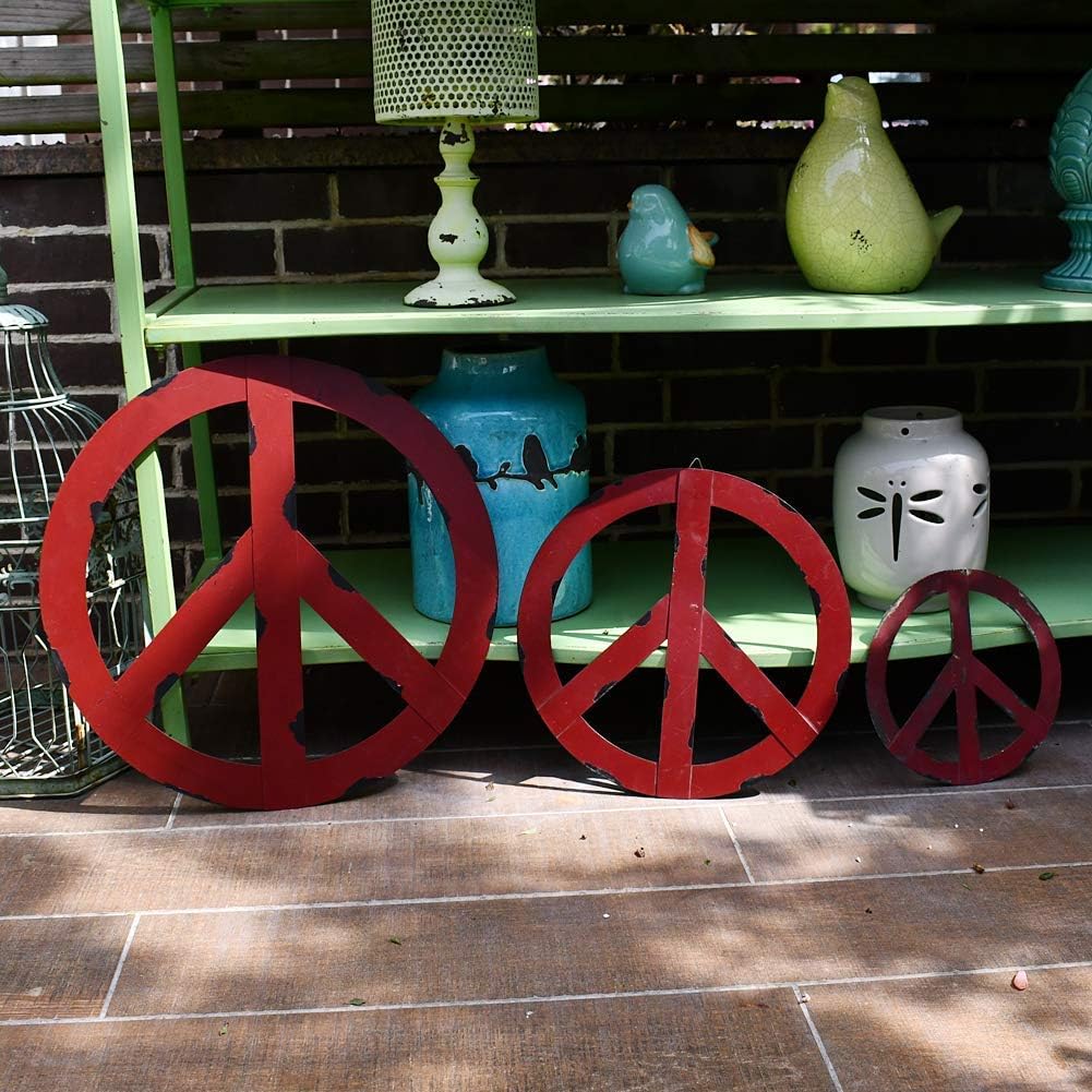 Metal Peace Sign Red Hanging Ornament Rustic Wall Art Hippie Plaque Antique Decorative Signs Home Decor Indoor Outdoor Wall Decoration (12") image 4
