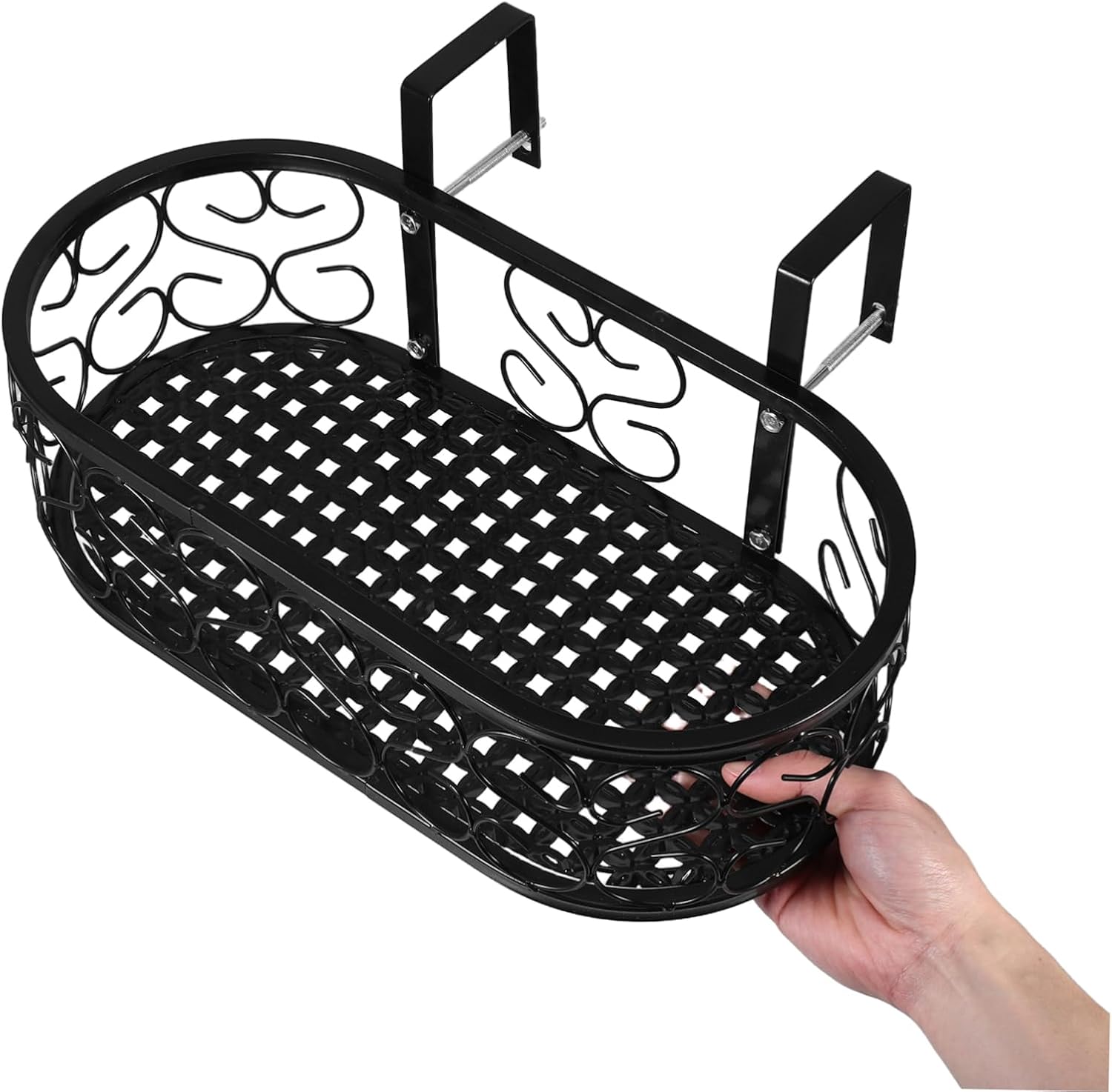 Metal Balcony Railing Flower Stand Hanging Pot Rack Elegant Design for Outdoor Decor