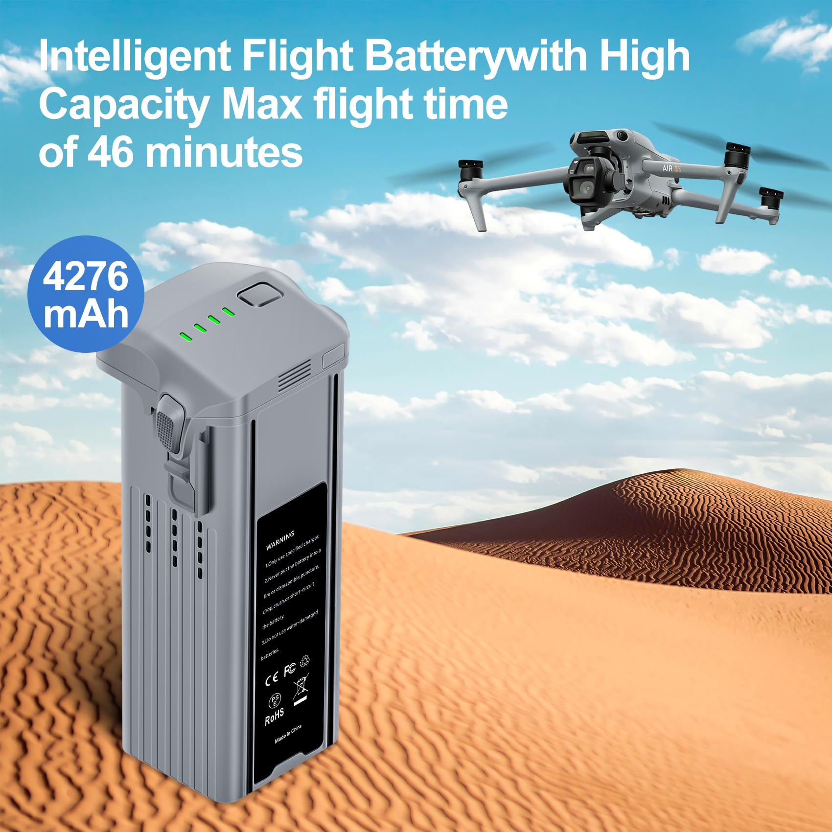 Air 3, batteria di volo intelligente, 1 confezione da 4276 mAh, batteria di ricambio portatile di grande capacità, completamente compatibile con gli accessori per droni DJI Air 3/Air 3S