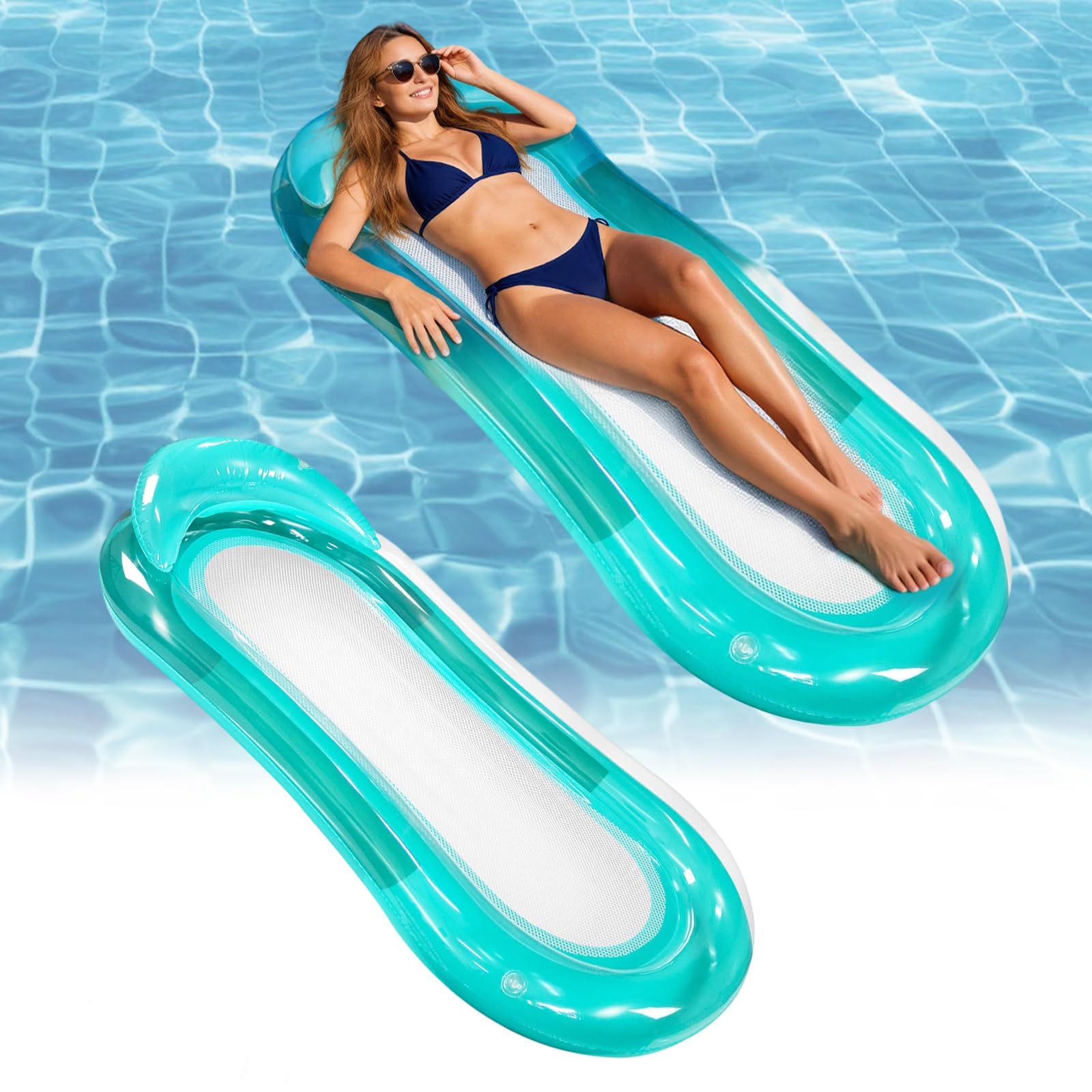 Matelas à air avec appui-tête 150x75 cm, radeaux de piscine, matelas de piscine gonflable, transat de nage 2-en-1, chaise longue de détente pour adultes, hamac aquatique, accessoires de piscine