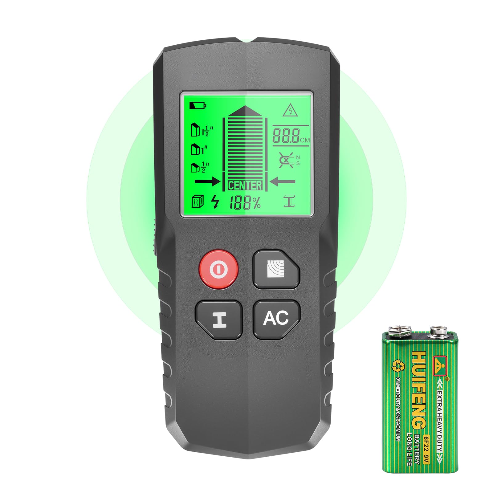 Leitungssucher Ortungsgerät, 5 in 1 Multifunktions Wand Scanner Detektor Stud Finder, Leitungssuchgerät mit HD-LCD-Display & Audio-Alarm für Metall, Rohre, Holz, Stromleitung, Bolzen & Balken