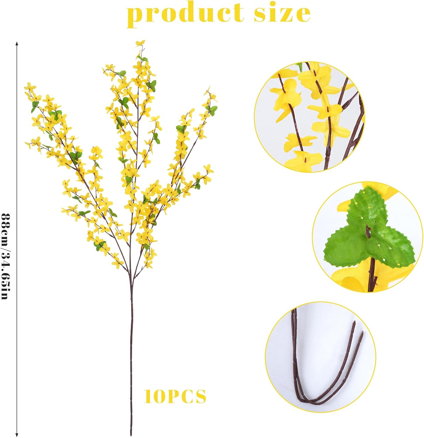 10PCS 34.65'' Artificial Forsythia Branches Yellow Flowers Fake Forsythia Blossom Long Stems Fake Winter Jasmine Cemetery Flowers for Home Table Wedding Graveyard Indoor Outdoor Decor - Image 2