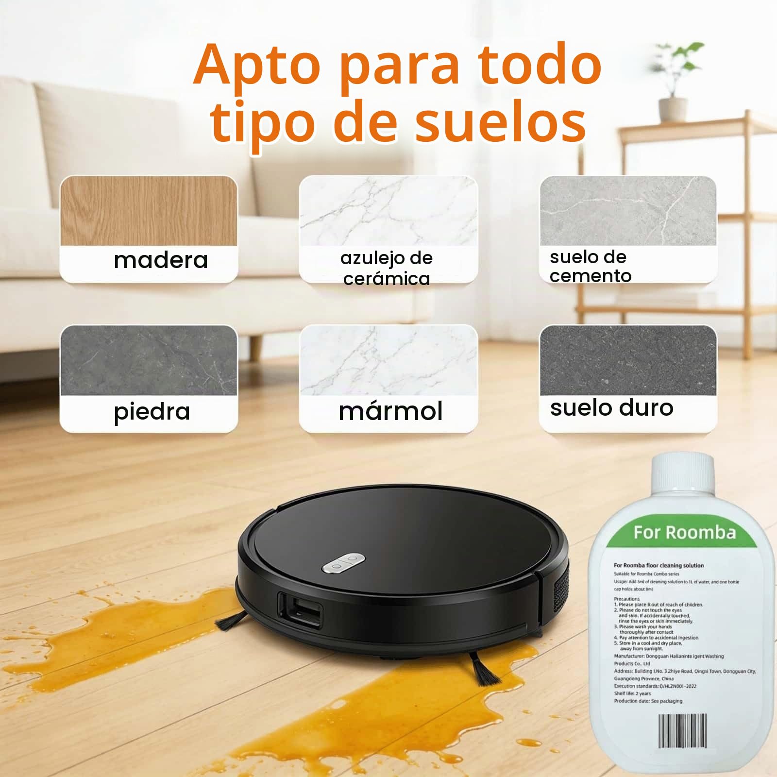StayClean Concentrado, Limpiador for Suelos De Robot Aspirador, Solución De Fregado De Baja Espuma Compatible Con Roomba 705/505/405 Plus/Max/, Fragancia Fresca, Sin Residuos (6 x 300ml)