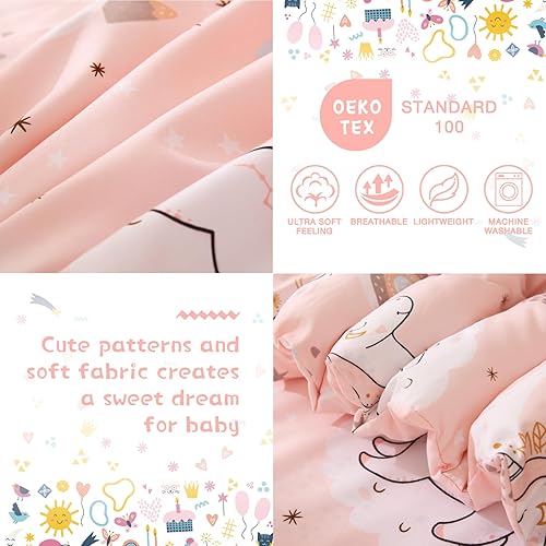 Miniatura 2 de JSD Juego de ropa de cama infantil de 4 piezas de unicornio rosa, juego de edredón de microfibra con estampado de niñas, incluye sábana encimera,