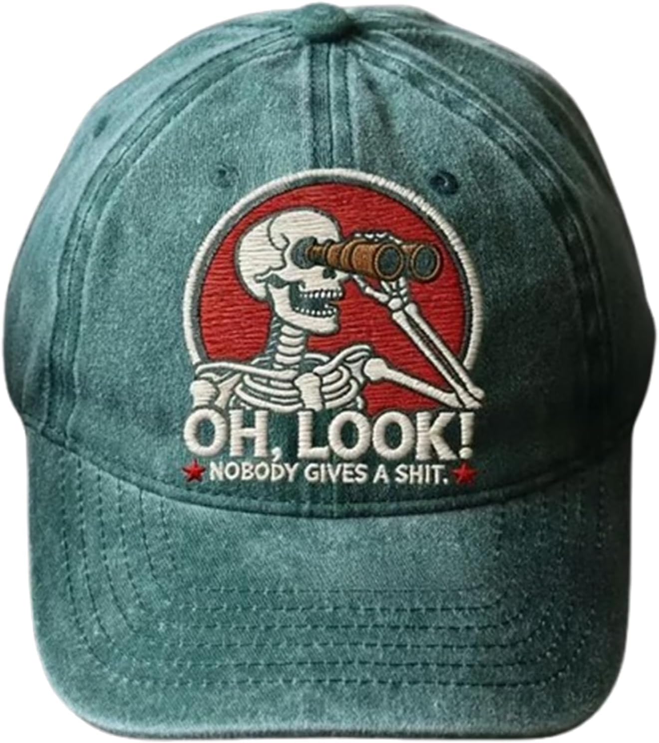 Oh Look Nobody Gives a Shit Skeleton Scout Cap,Vintage Embroidered Quirky Fun Pattern Adjustable Outdoor for Men Women