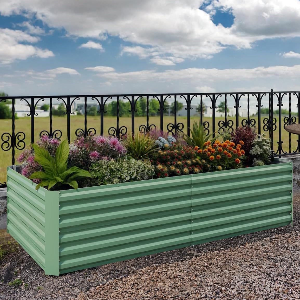 CABIHOME 1-Pc Outdoor Metal Raised Garden Bed, 350 Gallon Deep Root Planter Box for Vegetables, Herbs, Flowers, Succulents, Green， 8×4×2Ft