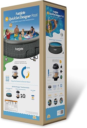 Miniatura 6 de Funsicle Quickset Designer - Piscina redonda sobre el suelo de 12 x 36 pulgadas, con bomba de filtro FiltraBoost de 800 GPH, cartucho de filtro tipo