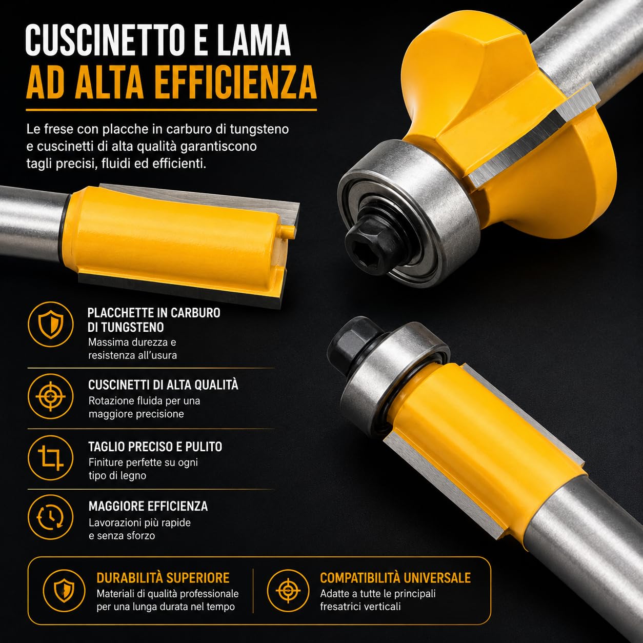 Topolenashop Set 35 Frese per Legno con Codolo 8 mm – Kit Frese per Fresatrice Verticale, Rifilatore e Router, Frese Professionali per MDF, Compensato, Legno Duro e Morbido con Valigetta | 610103