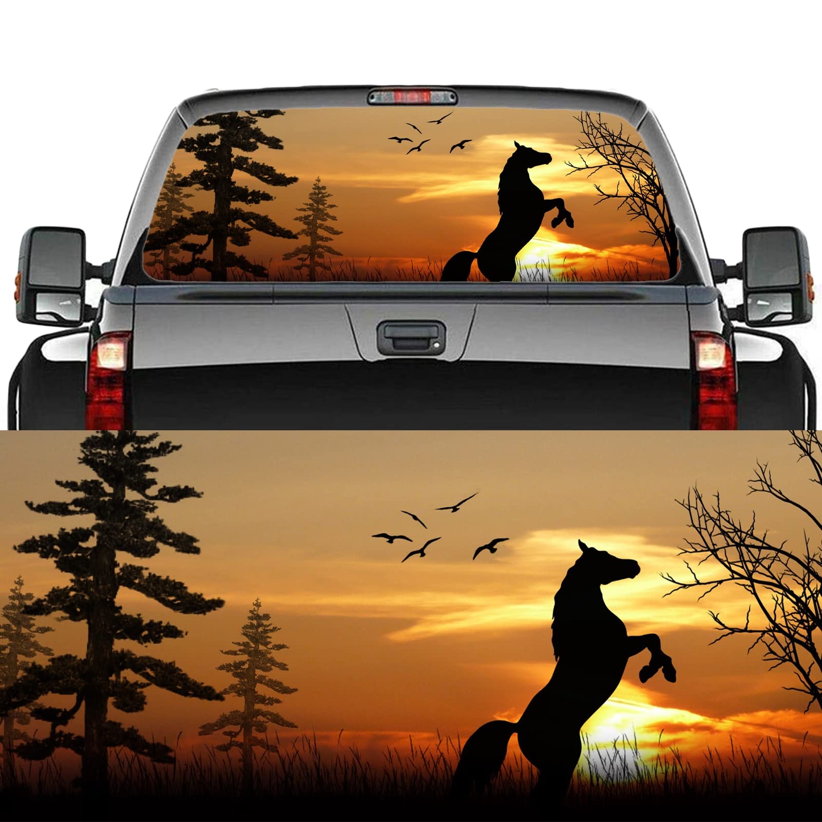 Steed Horse Car Rear Window Sticker Decal Graphic Perforated Decal Truck Window Back Sticker SUV Van Pickup Rear Window Decals Stickers,66x29 inch