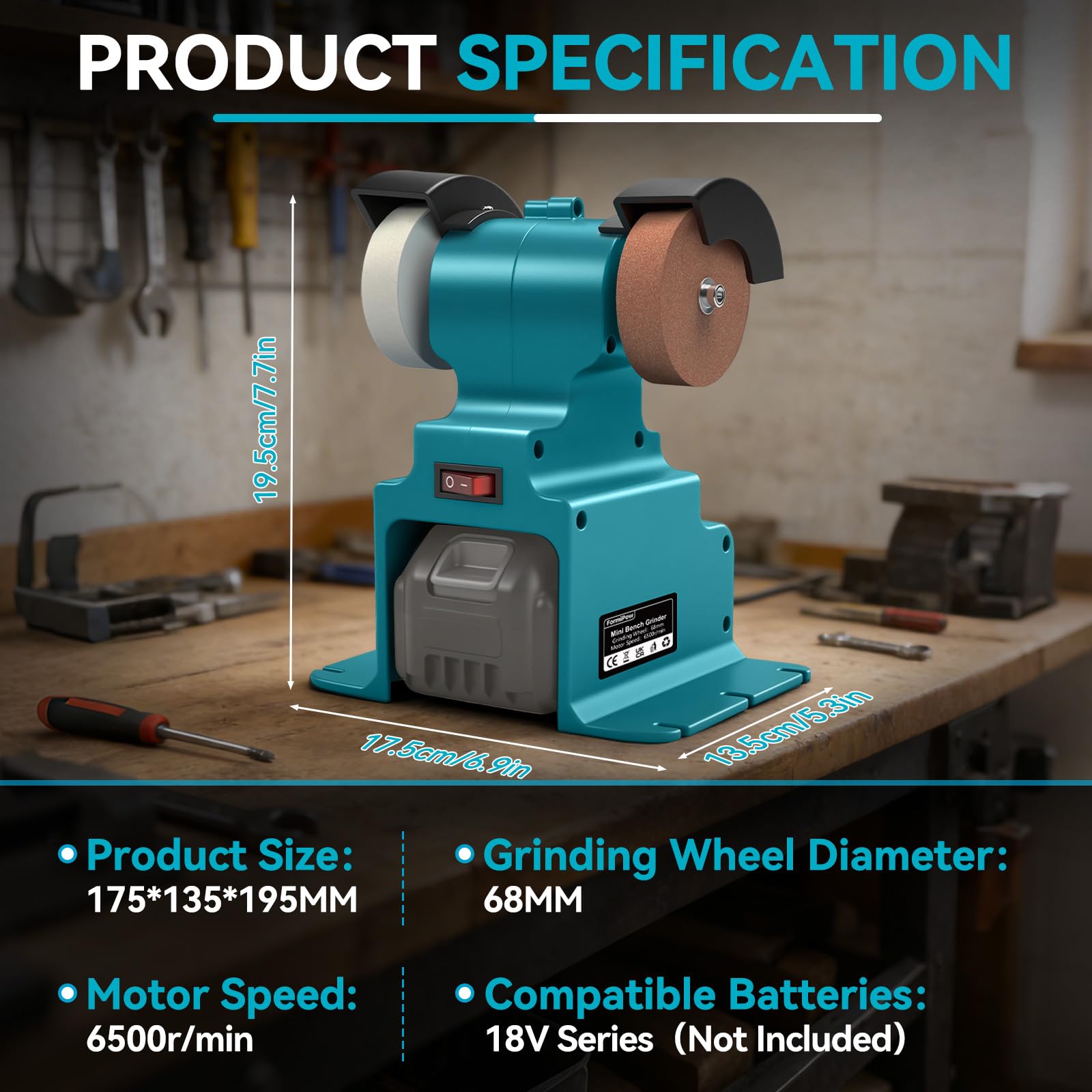 Mini Akku Bandschleifer für Makita 18V, 300W Elektrischer Bandschleifer, 68 mm ø, Stabiler Maschinenfuß, DIY Polierschleifmaschine mit Schleifscheibe und Polierscheibe zum Polieren von Holz(Ohne Akku)