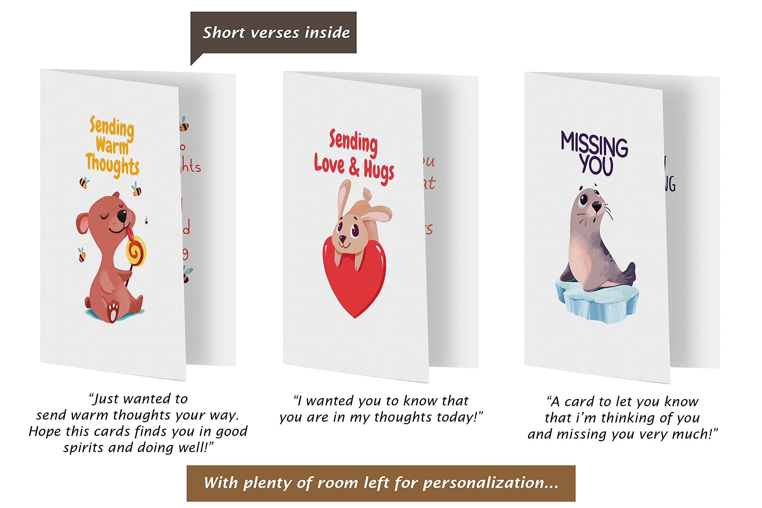 Dessie Grußkarten-Set Thinking Of You – 25 Verschiedene Tiermotive, Mit Innentext & Goldfarbenen Siegeln – In Aufbewahrungsbox