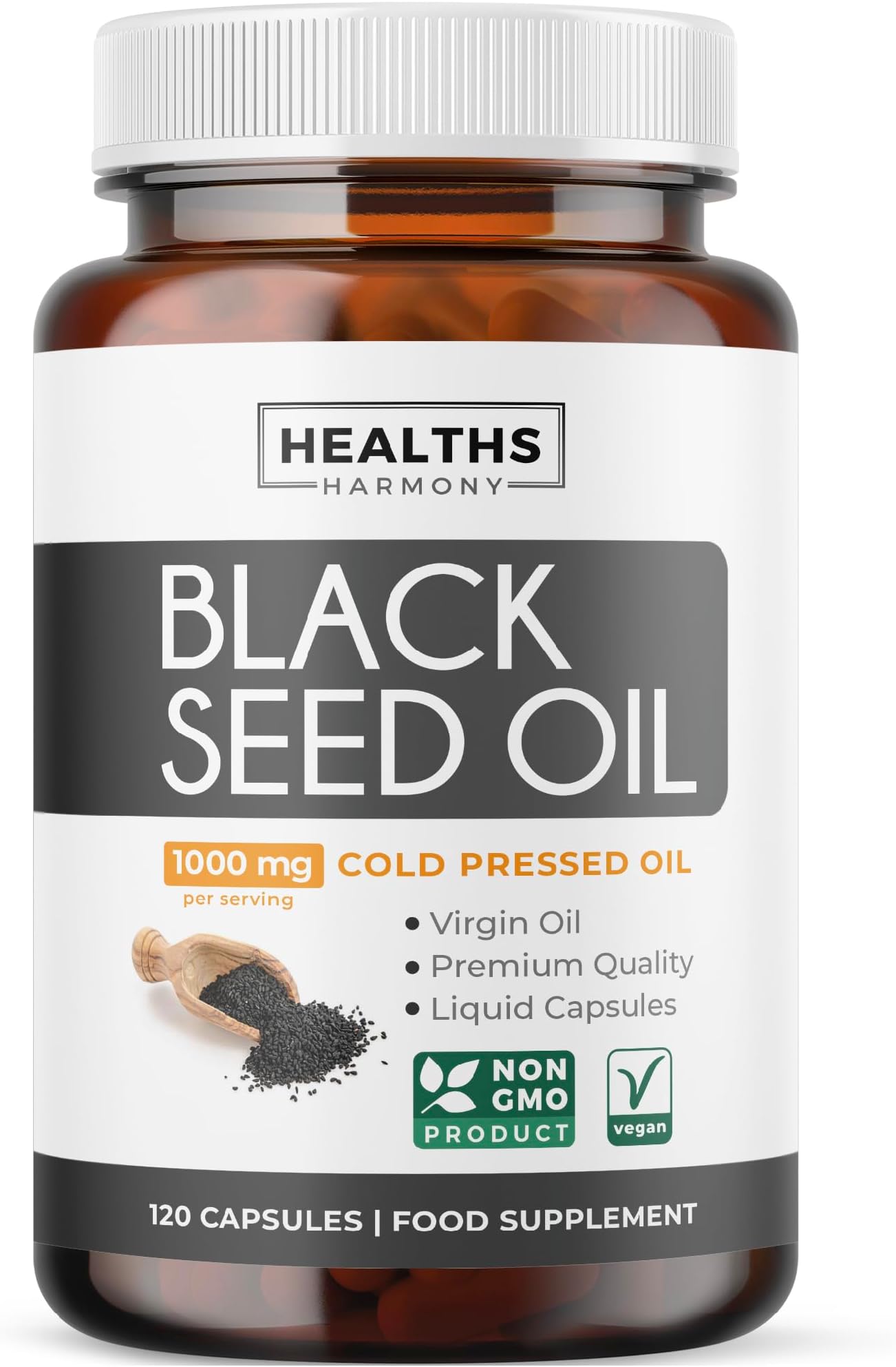 Black Seed Oil Capsules 1000mg, Cold Pressed, Powerful Antioxidant Support