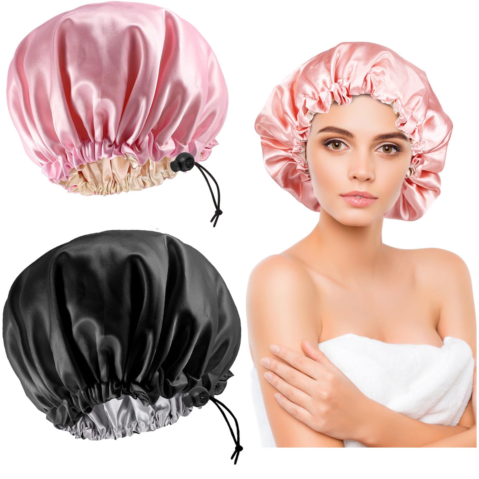Beavorty 4pcs Satin Sleep Caps Silk Bonnet Adjustable Hair Bonnet for Sleeping Cooking Shower for Women Adjustable Bonnet