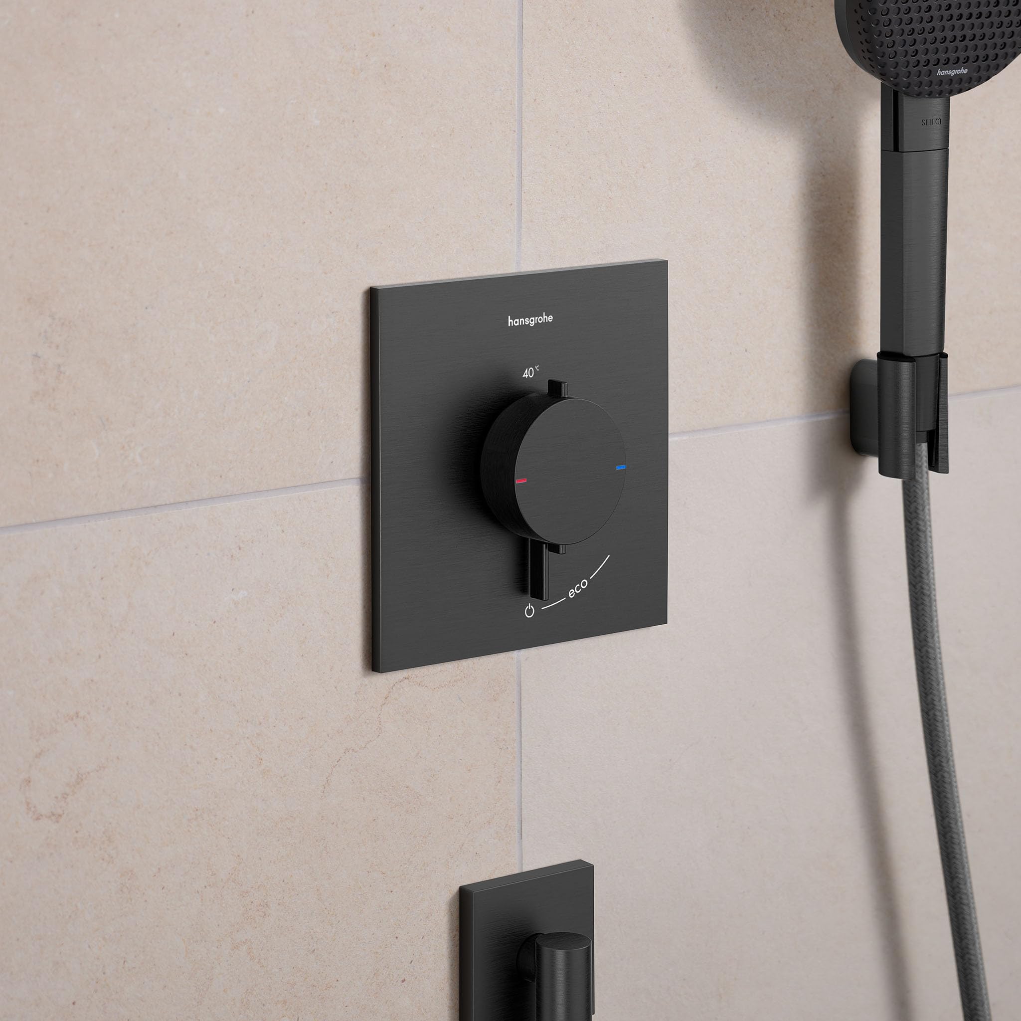 hansgrohe Ecostat Comfort E - Duschthermostat Unterputz, Duscharmatur mit Sicherheitssperre (SafetyStop) bei 40° C, Thermostat für die Dusche, für 1 Verbraucher, Brushed Black Chrome, 33710340