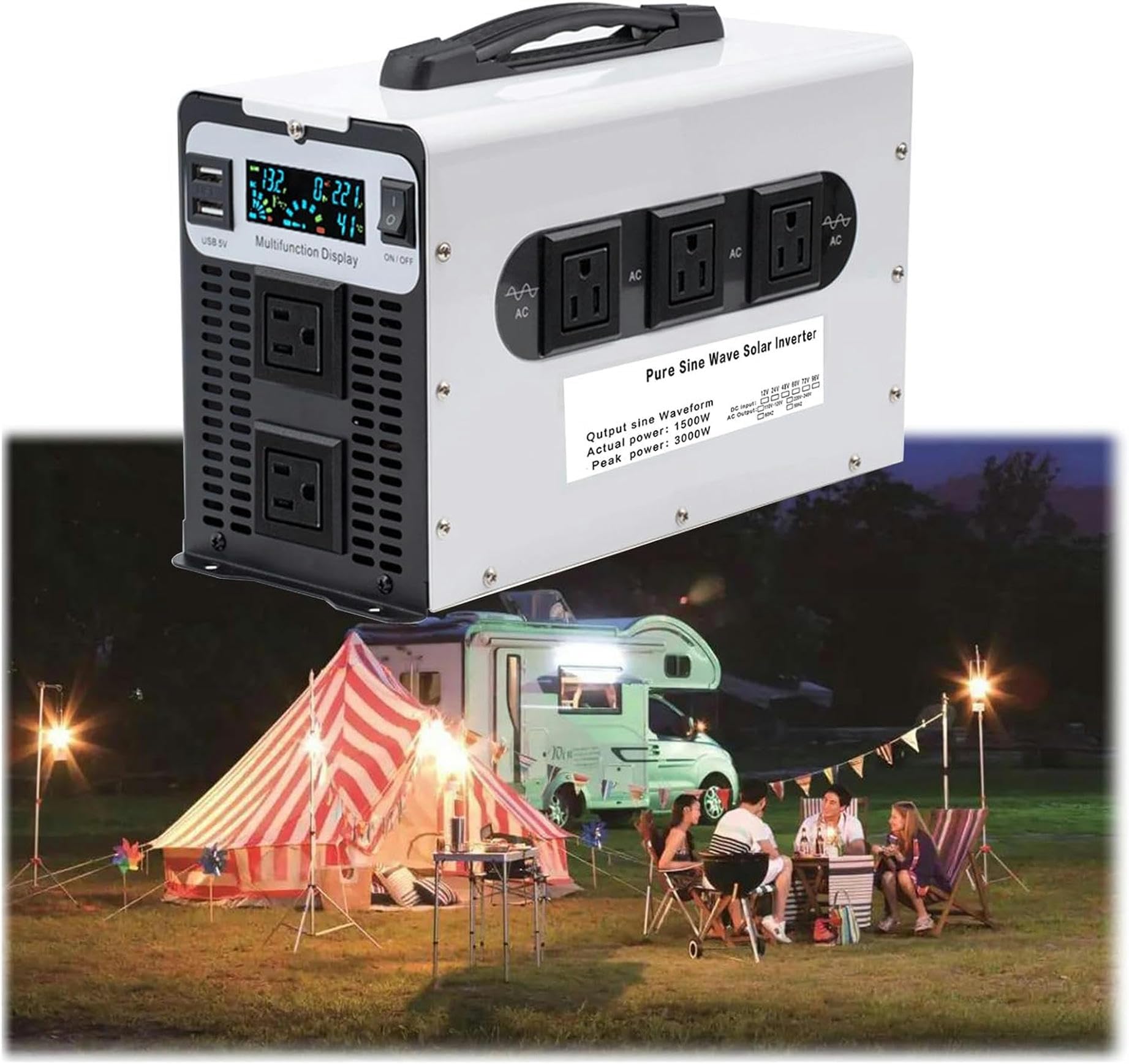 Convertisseur 12V 24V vers 240V AC onde pure sinus 1500W haute résilience