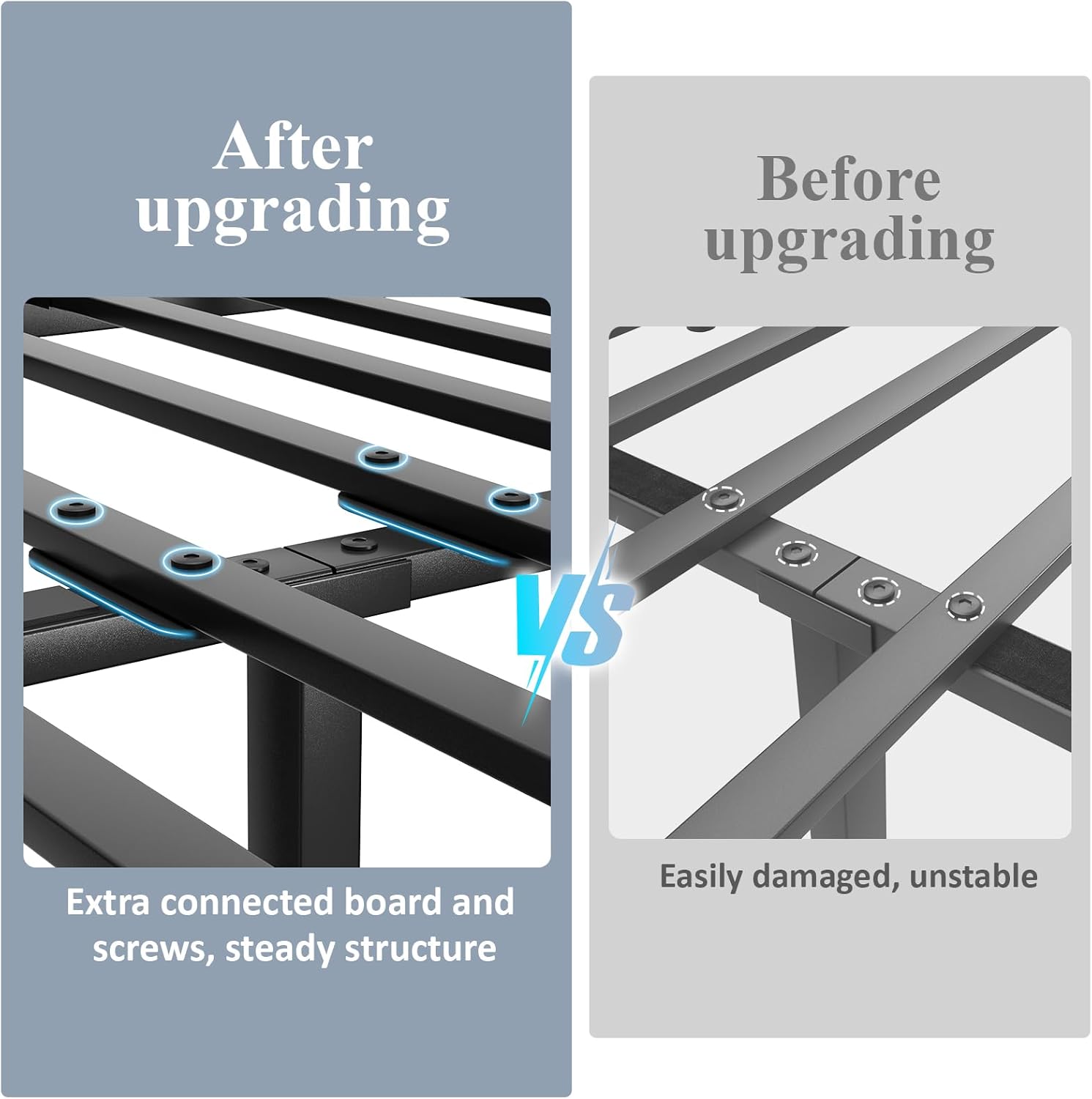 Full Size Bed Frame with Storage Headboard, Industrial Platform Bed with Charging Station and LED Lights, Heavy Duty Metal Slats, No Box Spring Need, Noise Free, Black