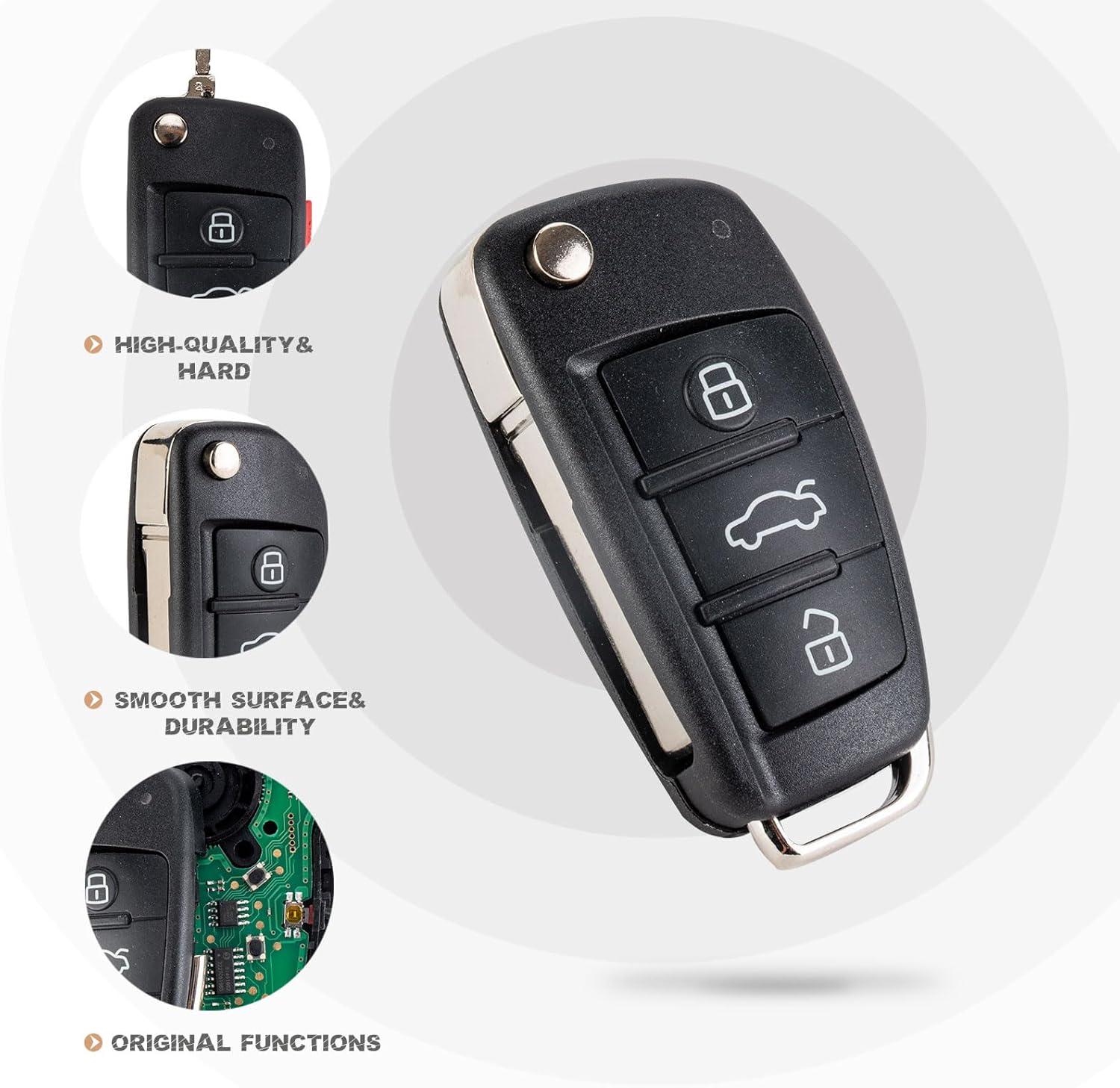 Flip Car Key Fob Keyless Entry Remote Control Replacement for Audi A1 2010-2014/Q3 2011-2014/TT 2006-2010 R8/2009-2010 8X0837220D or 8X0837220 ID48 Chip (Pair)
