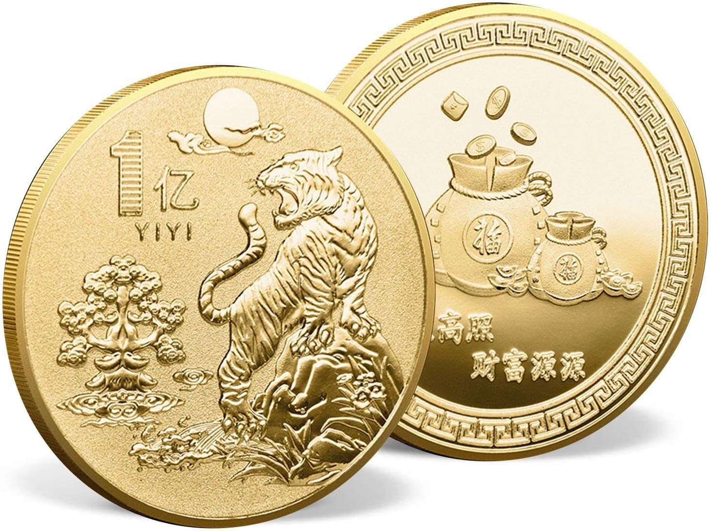 xie Chinese Tiger Commemorative Coins, Painted Animal Zodiac Souvenir Coins, Tiger Coins Ornament for 2022 New Year, relief Surfaces Design, Lucky Zodiac Gift