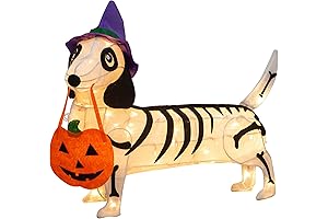 Pre-lit 25.5 Inches Halloween Decoration Skeleton Dachshund Dog with Twinkle Lights