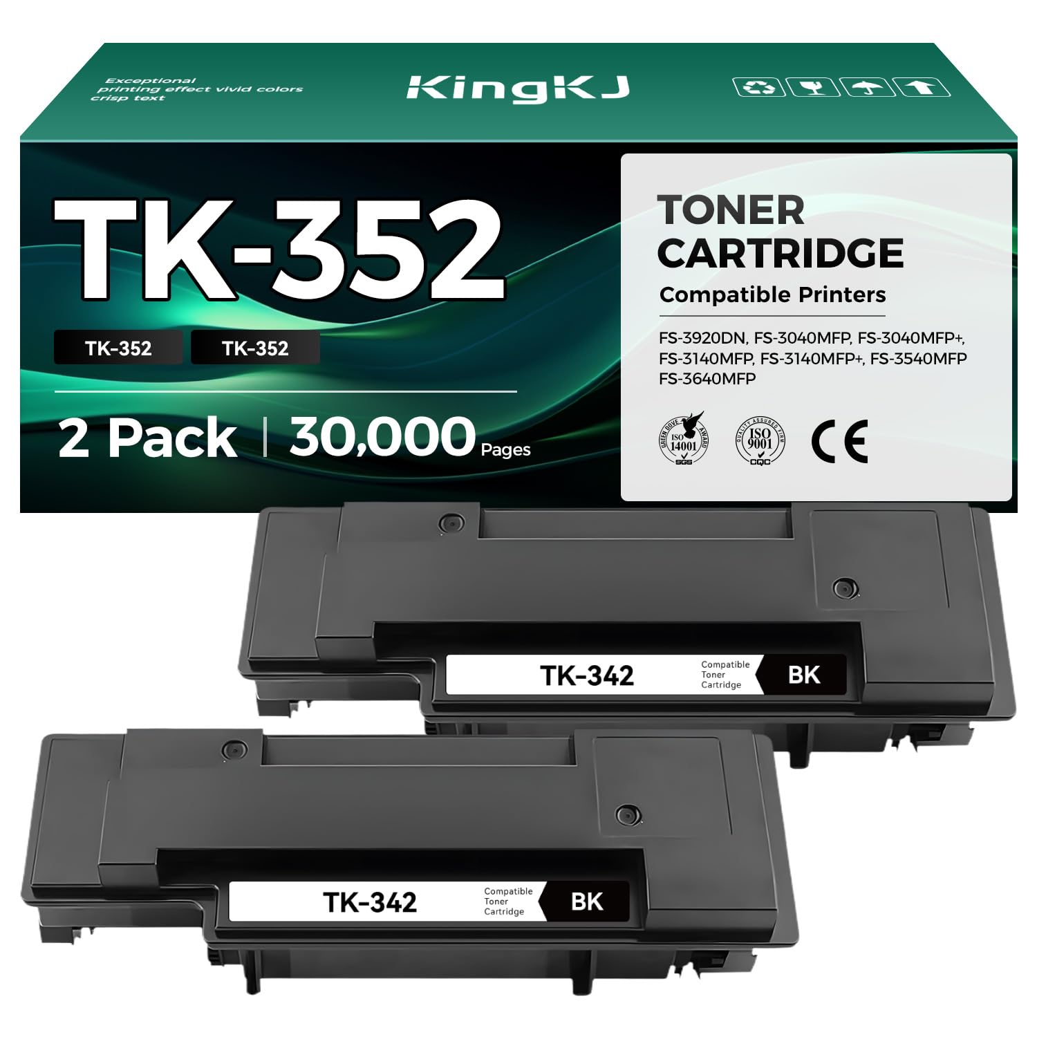 TK-352 TK352 Toner Cartridge Black 2-Pack High Yield Replacement for Kyocera 1T02J10US0 Ink Compatible for Kyocera FS-3920DN FS-3040MFP FS-3040MFP+ FS-3140MFP FS-3140MFP+ FS-3540MFP FS-3640MFP Printer