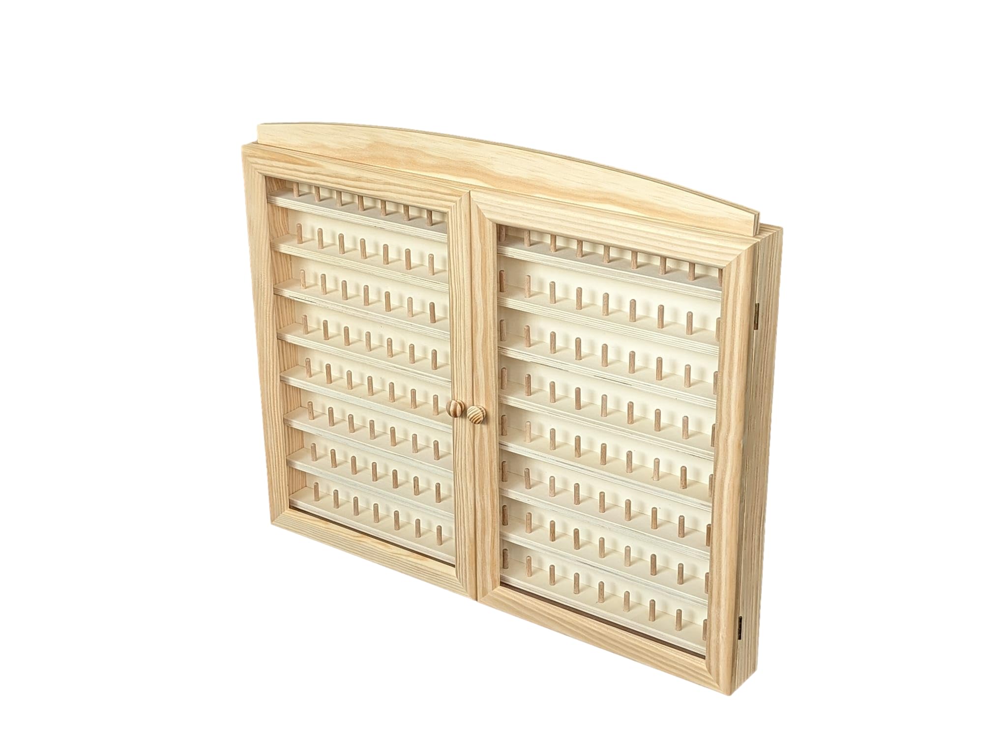 GRECA Vitrina Colecciones dedales. 2 Puertas. Capacidad: 144 dedales. Medidas (Ancho/Fondo/Alto): 60 * 6 * 54 cms. En Madera de Pino en Crudo. para Pintar.. Altura Entre baldas: 4,5 cms.