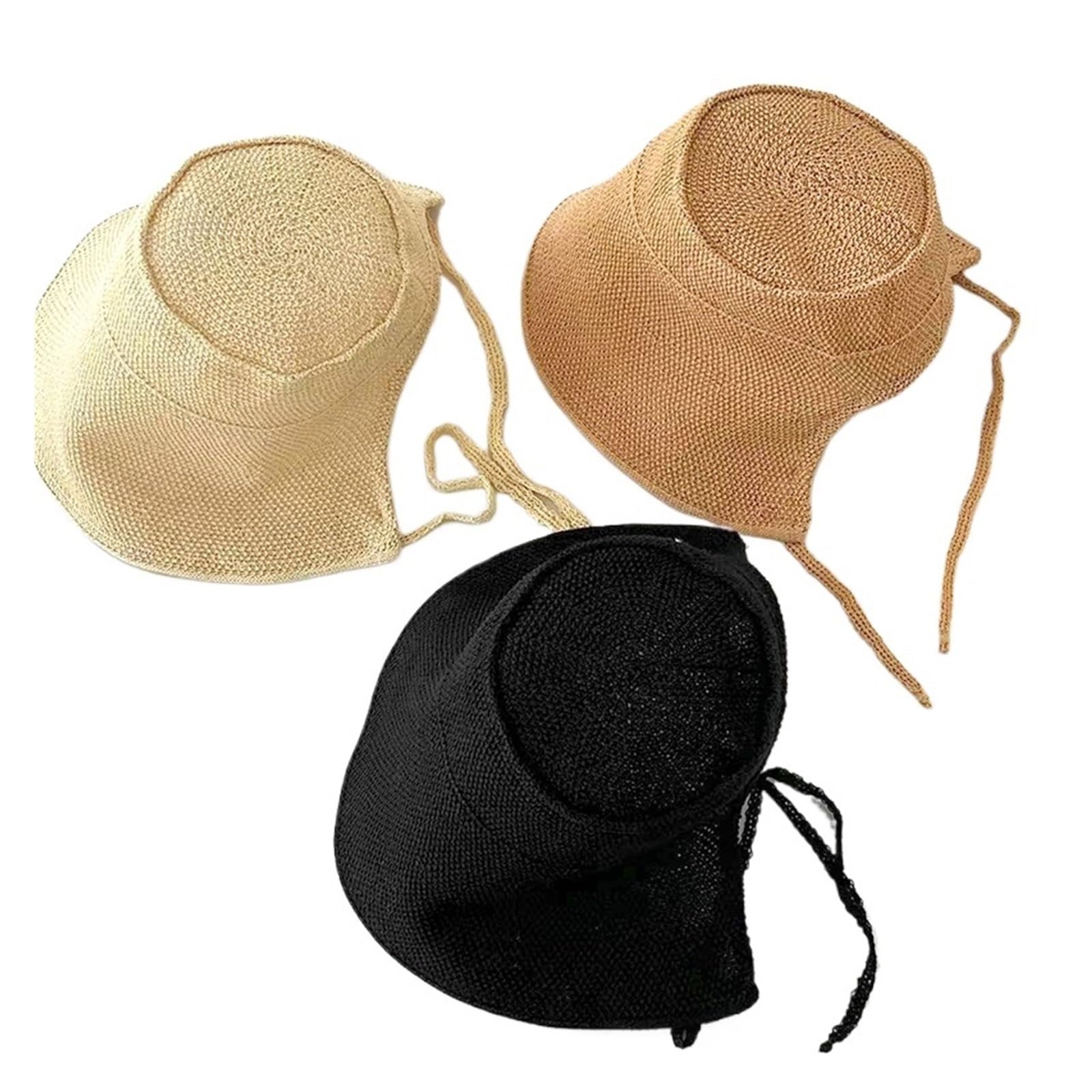 Cappello di paglia intrecciato da donna, estivo, protezione solare, visiera in pizzo, per spiaggia e viaggi