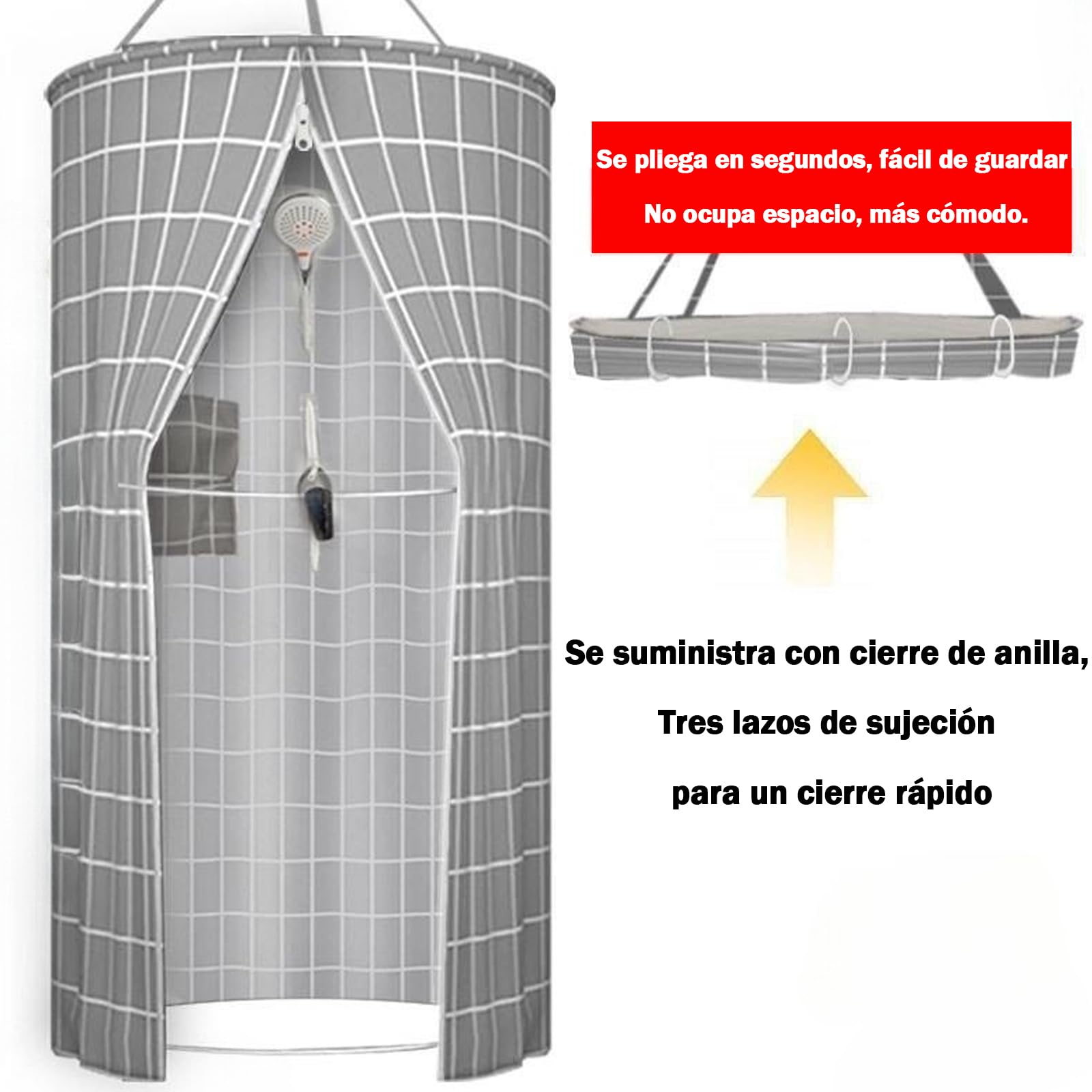 Cortina de Ducha Plegable y almacena en Segundos para el hogar, baño, Cortinas de Ducha de poliéster para baño, Ducha, Blanco