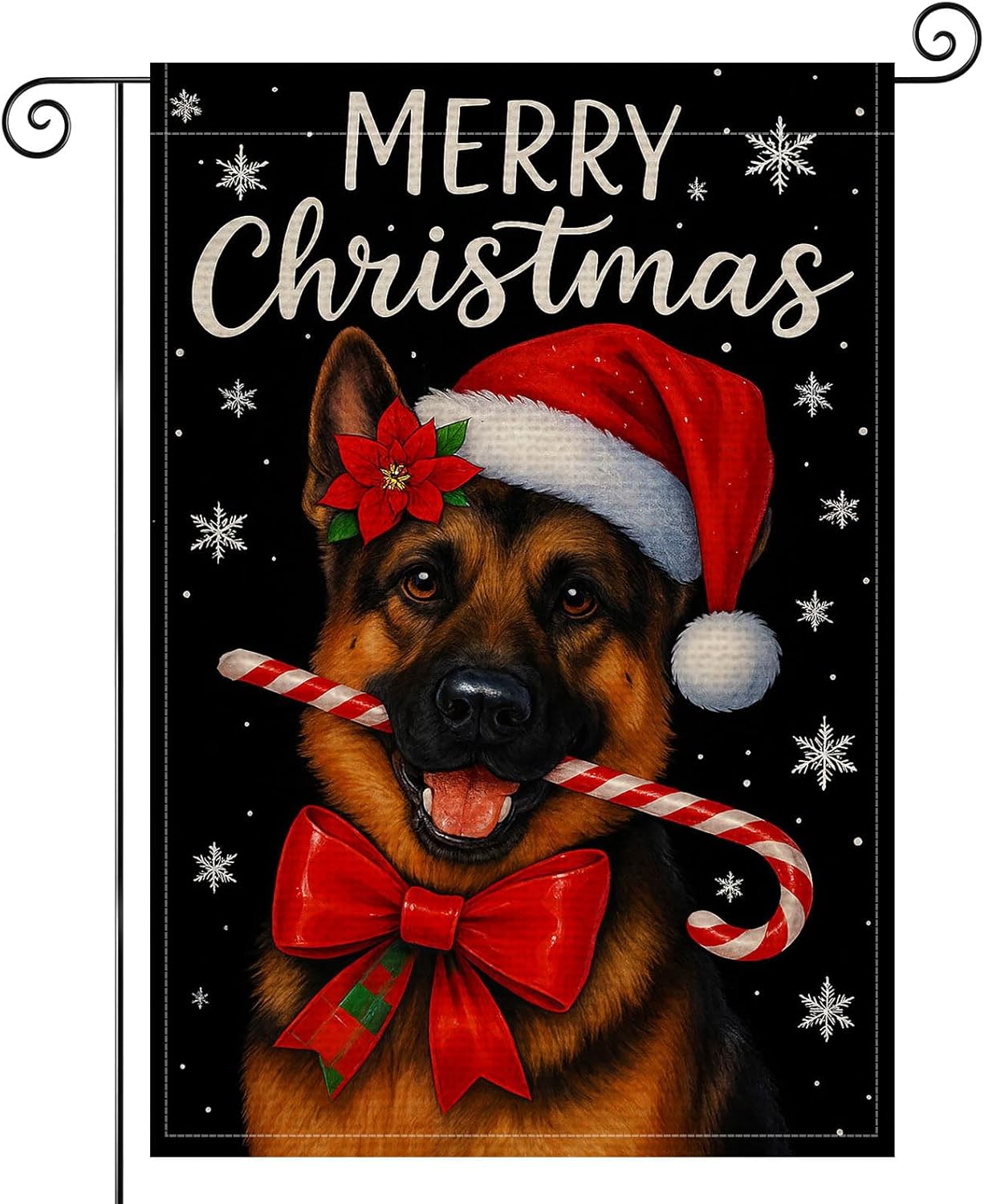 Merry Christmas Dog Garden Flag Double Sided 12x18 Inch Burlap Winter Garden Flag German Shepherd Seasonal Banner for Indoor and Outdoor Decoration Yard Lawn Decor