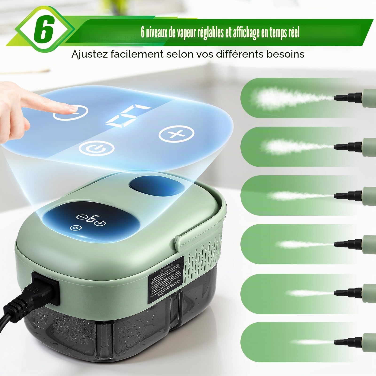 Nettoyeur Vapeur Haute Pression 2500W – Réservoir 1,1L – Pression 3 Bar & Vapeur à 105°C – Nettoyage Multisurface Sans Produit Chimique – 6 Réglages de Vapeur + 15 Accessoires