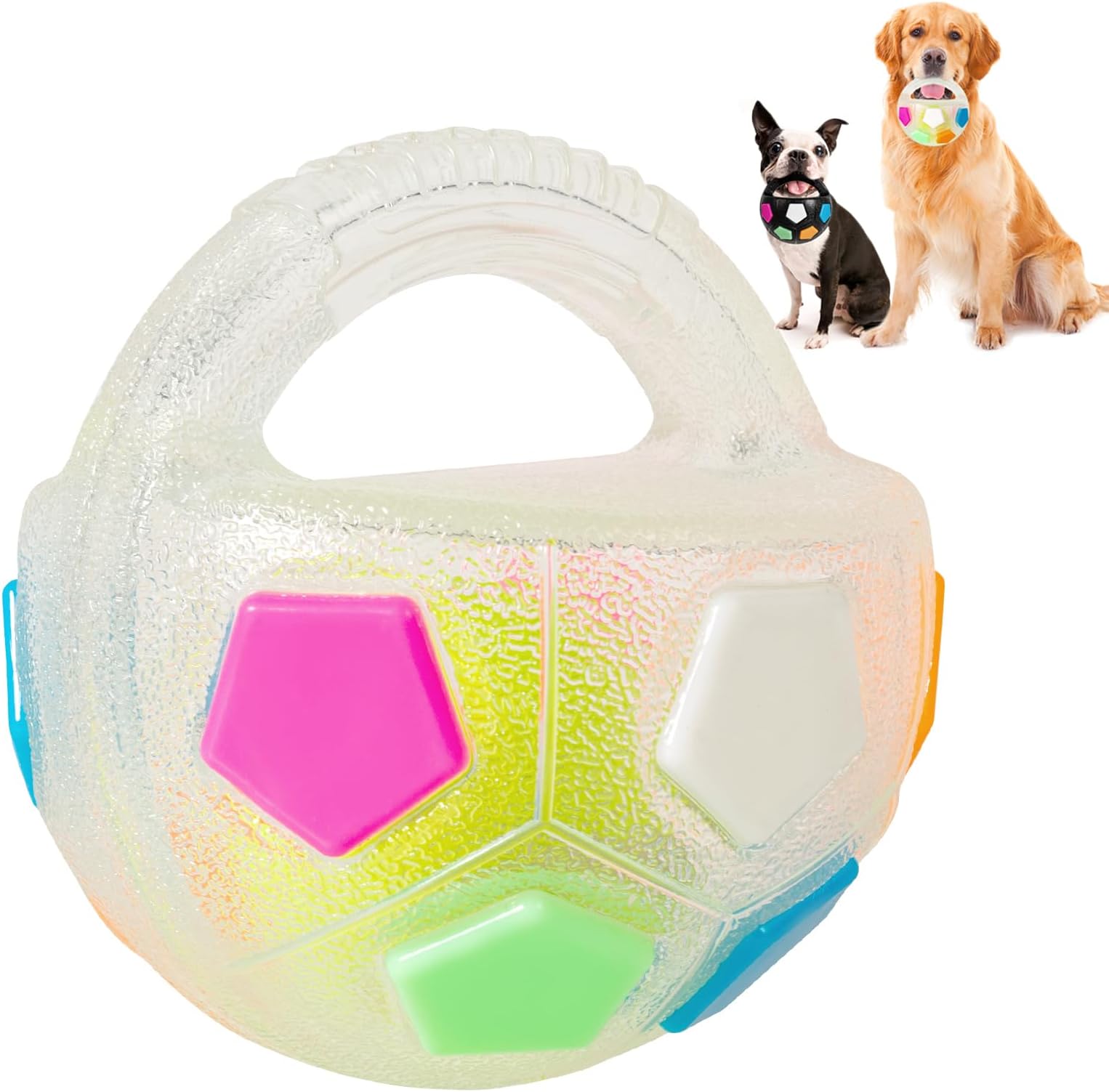 Blinggo Dog Toy Ball with Handle, Interactive Toss and Fetch Ball Toy for Dogs Playing, Squeaky Floating (Transparent with ball)