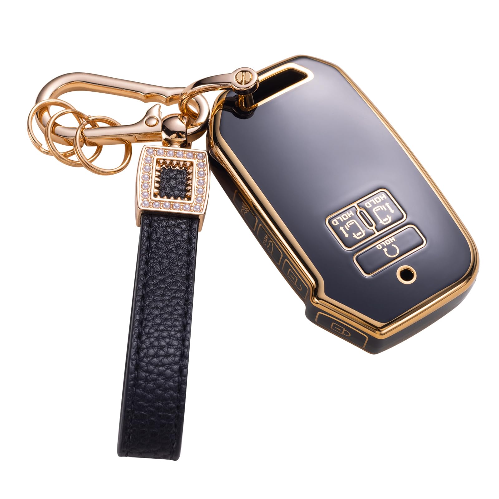 CACARLIKE for Car Key Fob Cover with Pearl Keychain Lanyard, Black…