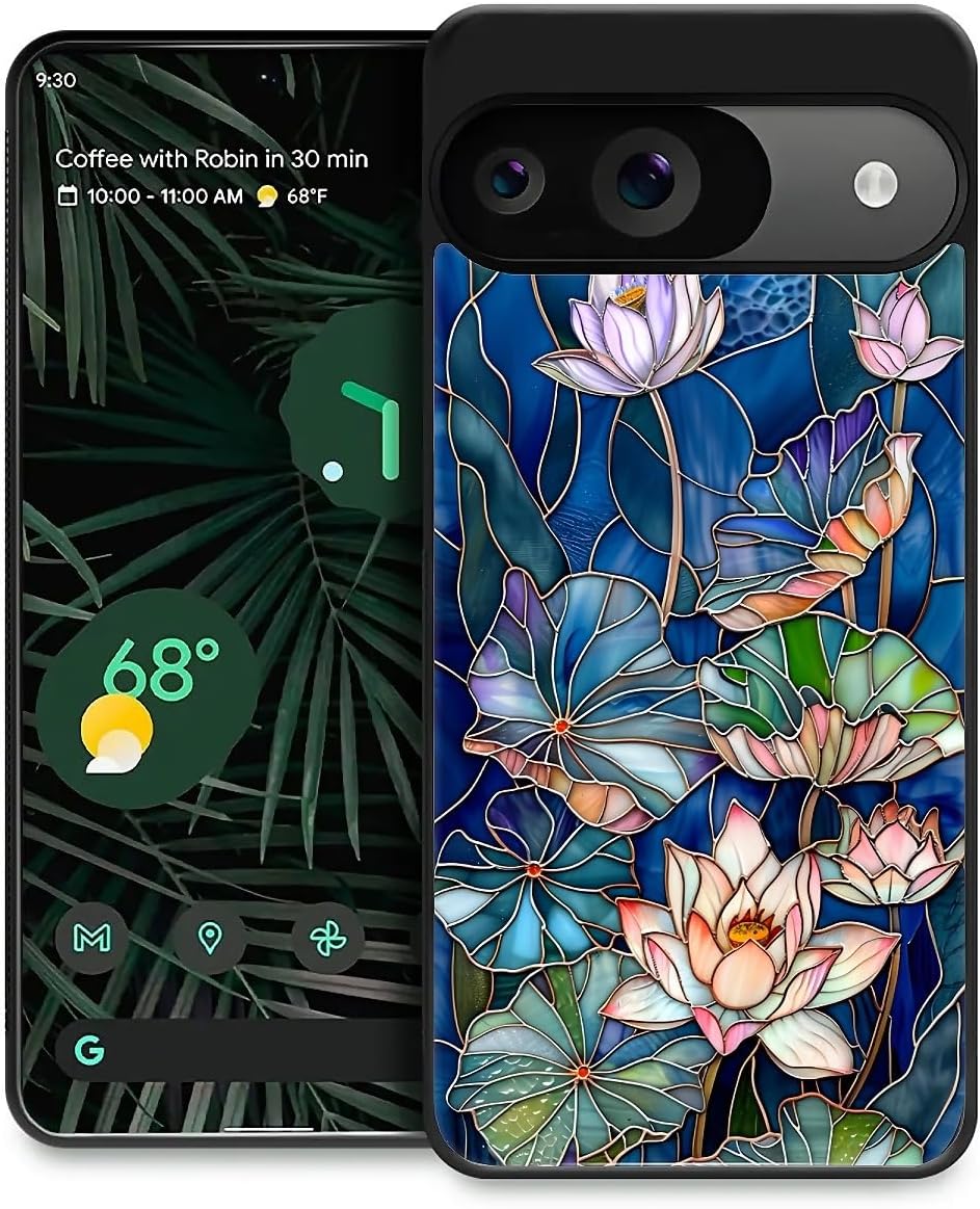 Compatible with Google Pixel 10 10 Pro Case, Shockproof Protective for Man Women Non-Slip for Google Pixel 10 10 Pro Crazy Pattern Stained Glass Lotus Flowers Leaves