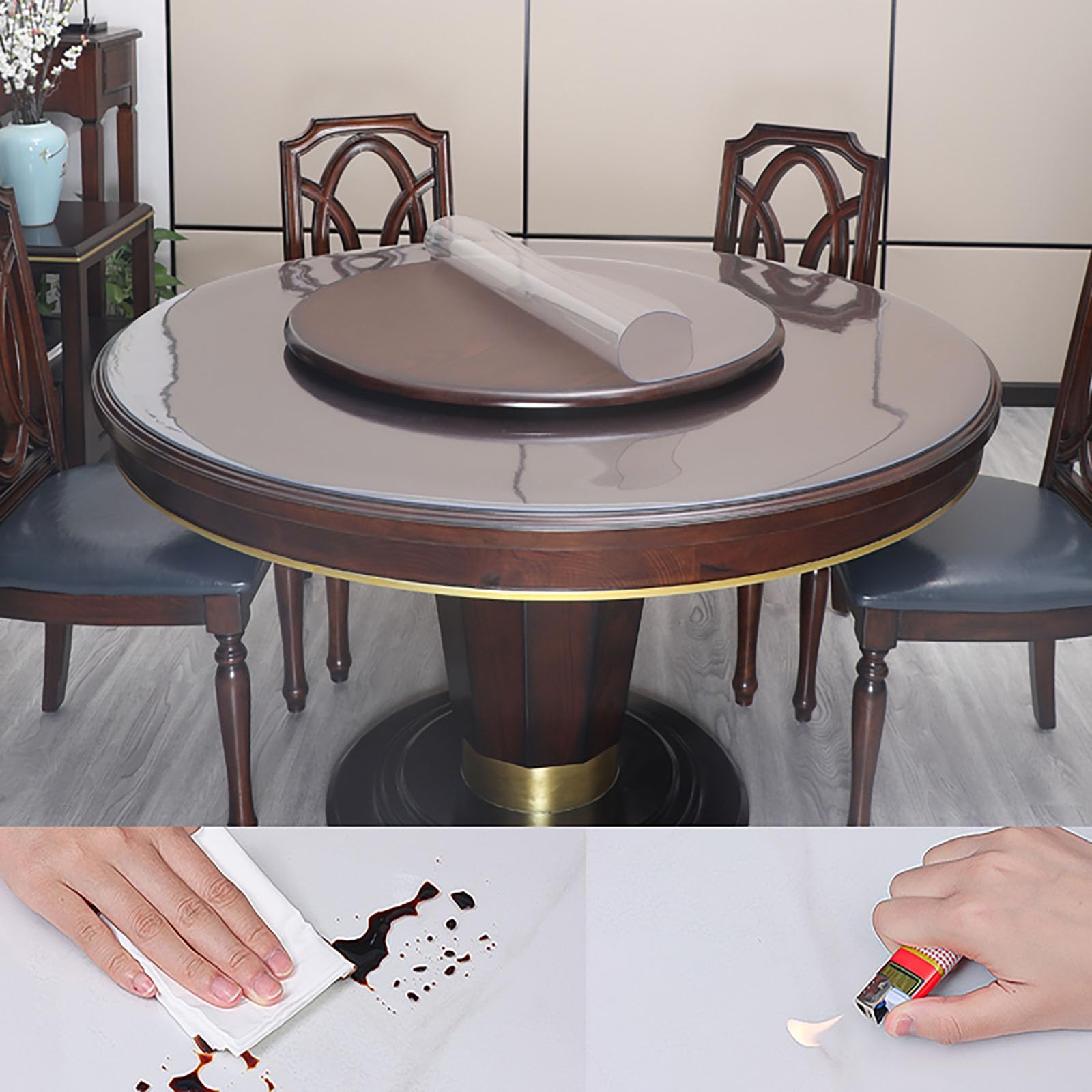 Film de protection de table transparent en PVC - Rond - 1,5 mm / 2 mm d'épaisseur - Taille au choix (1,5 mm / 110 cm)