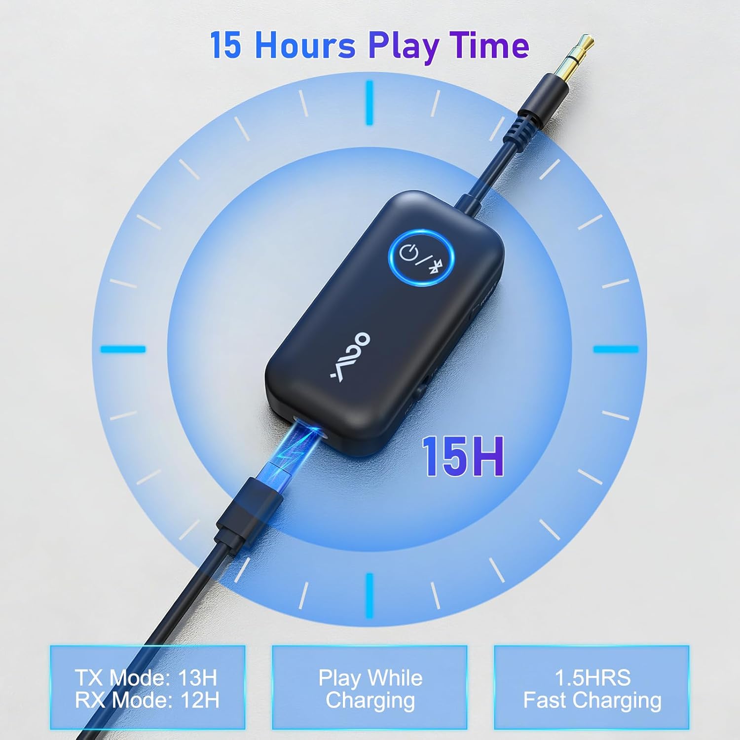 YMOO B06T2 Bluetooth 5.3 Transmitter Receiver for Airplane, Support to 2 Headphones, Wireless Audio Adapter with aptX-HD Low Latency (<40ms), Aux Connector for Home Stereo/Bluetooth Earbuds/PC/Gym