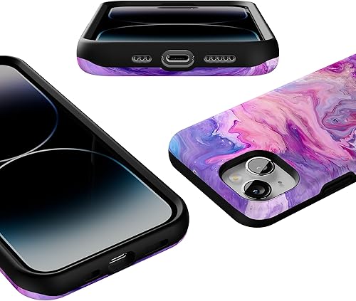 Miniatura 3 de Casely Funda para iPhone 14 Tie Dying Over You Mármol morado Compatible con MagSafe Diseño protector audaz